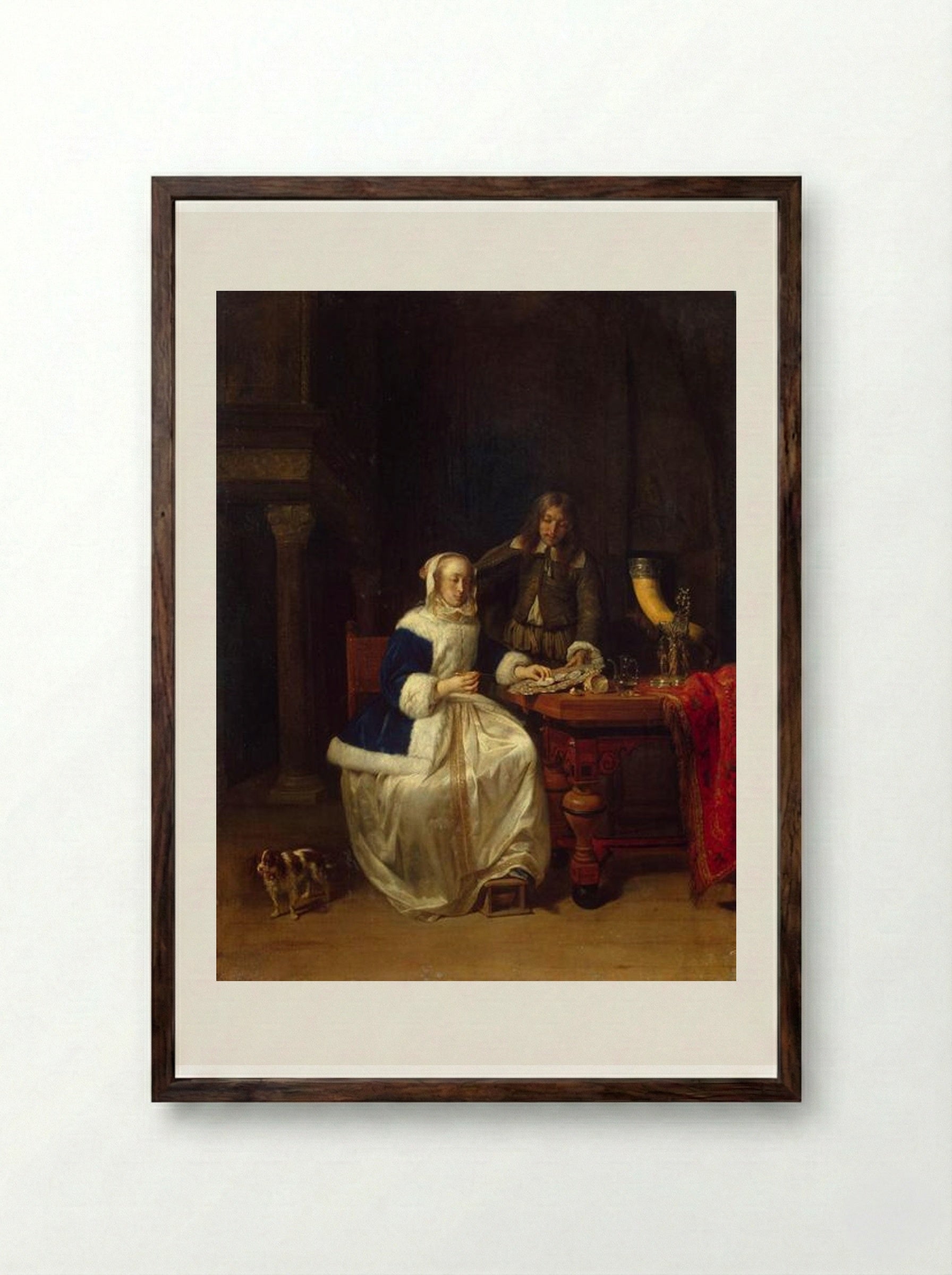 Breakfast - Gabriel Metsu - Framed Print Dark Wood