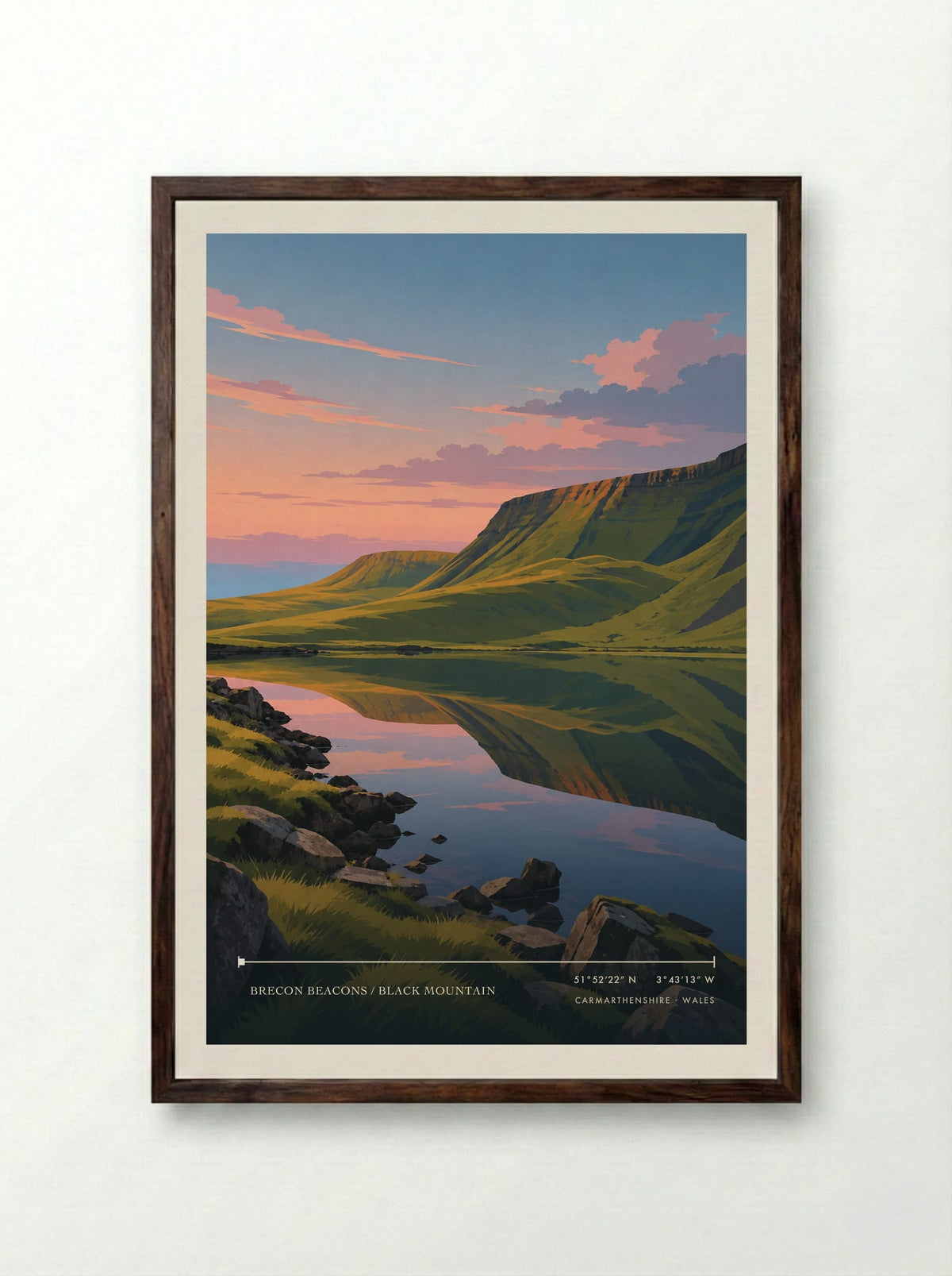 Brecon Beacons / Black Mountain, Carmarthenshire | Travel Poster - Framed Print Dark Wood