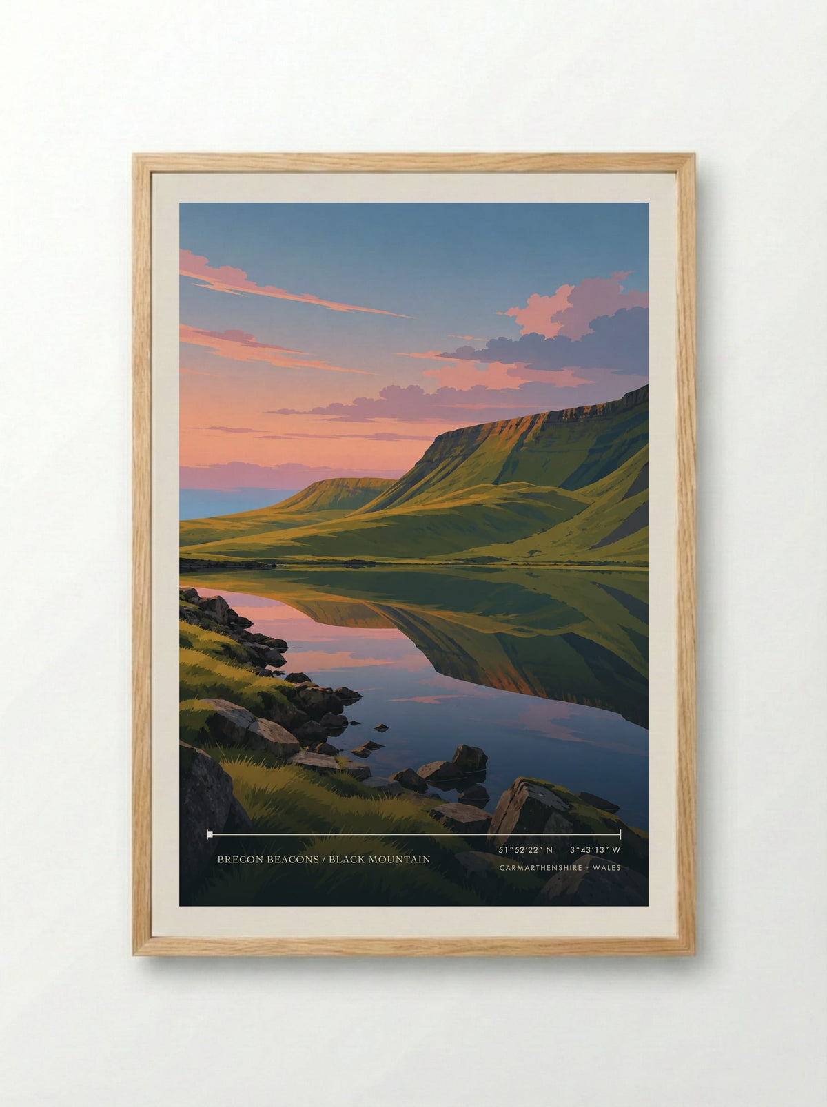 Brecon Beacons / Black Mountain, Carmarthenshire | Travel Poster - Framed Print Wood