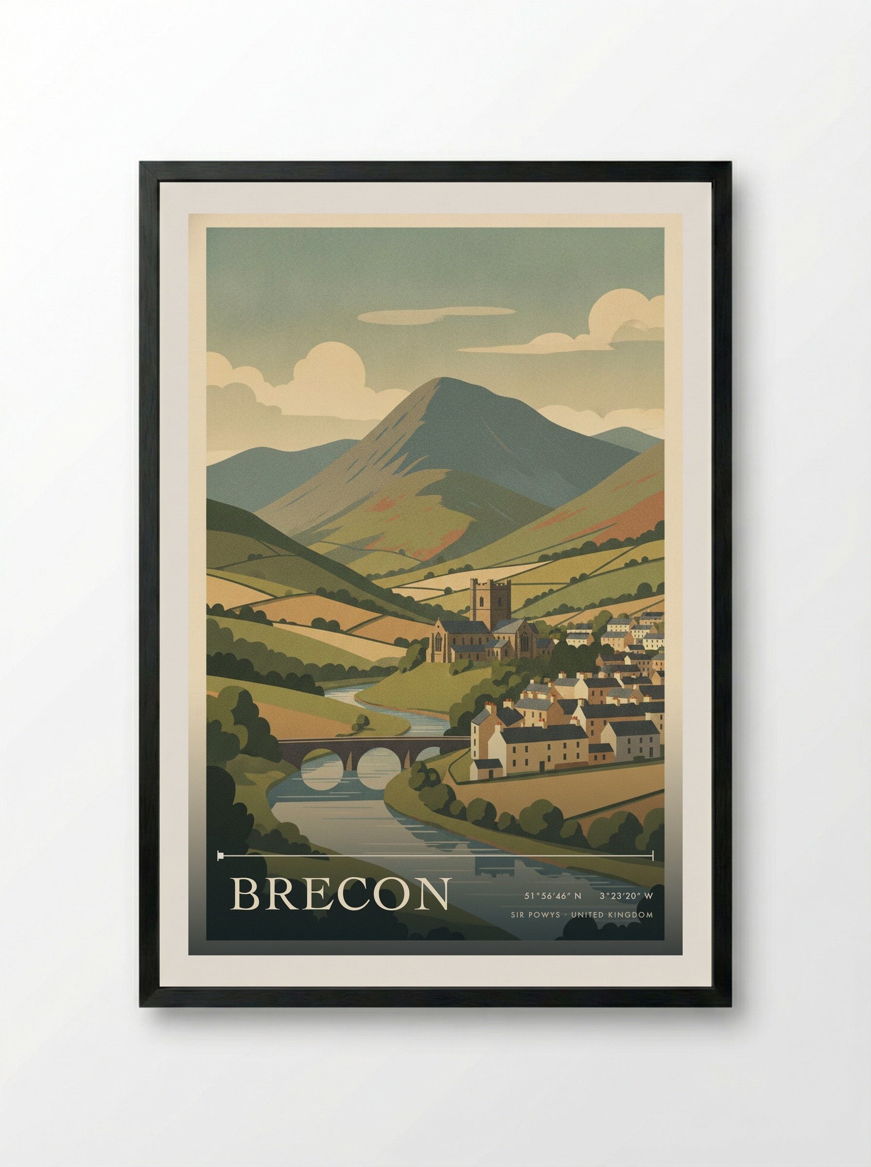 Brecon Sir Powys United Kingdom Travel Poster - Framed Print Black