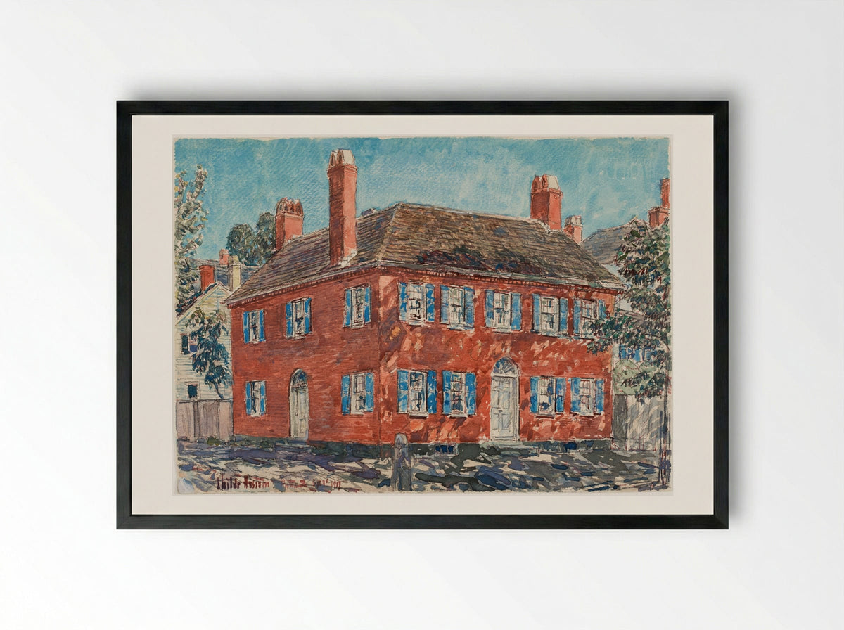 Brick Mansion, Portsmouth, New Hampshire - Childe Hassam - Framed Print Black