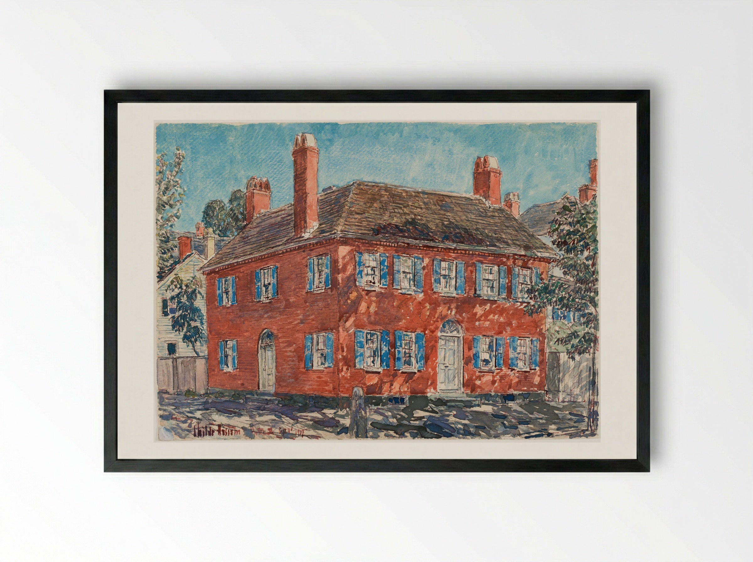 Brick Mansion, Portsmouth, New Hampshire - Childe Hassam - Framed Print Black
