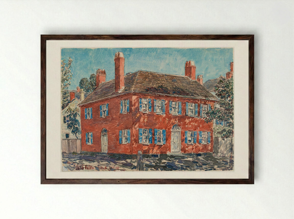 Brick Mansion, Portsmouth, New Hampshire - Childe Hassam - Framed Print Dark Wood