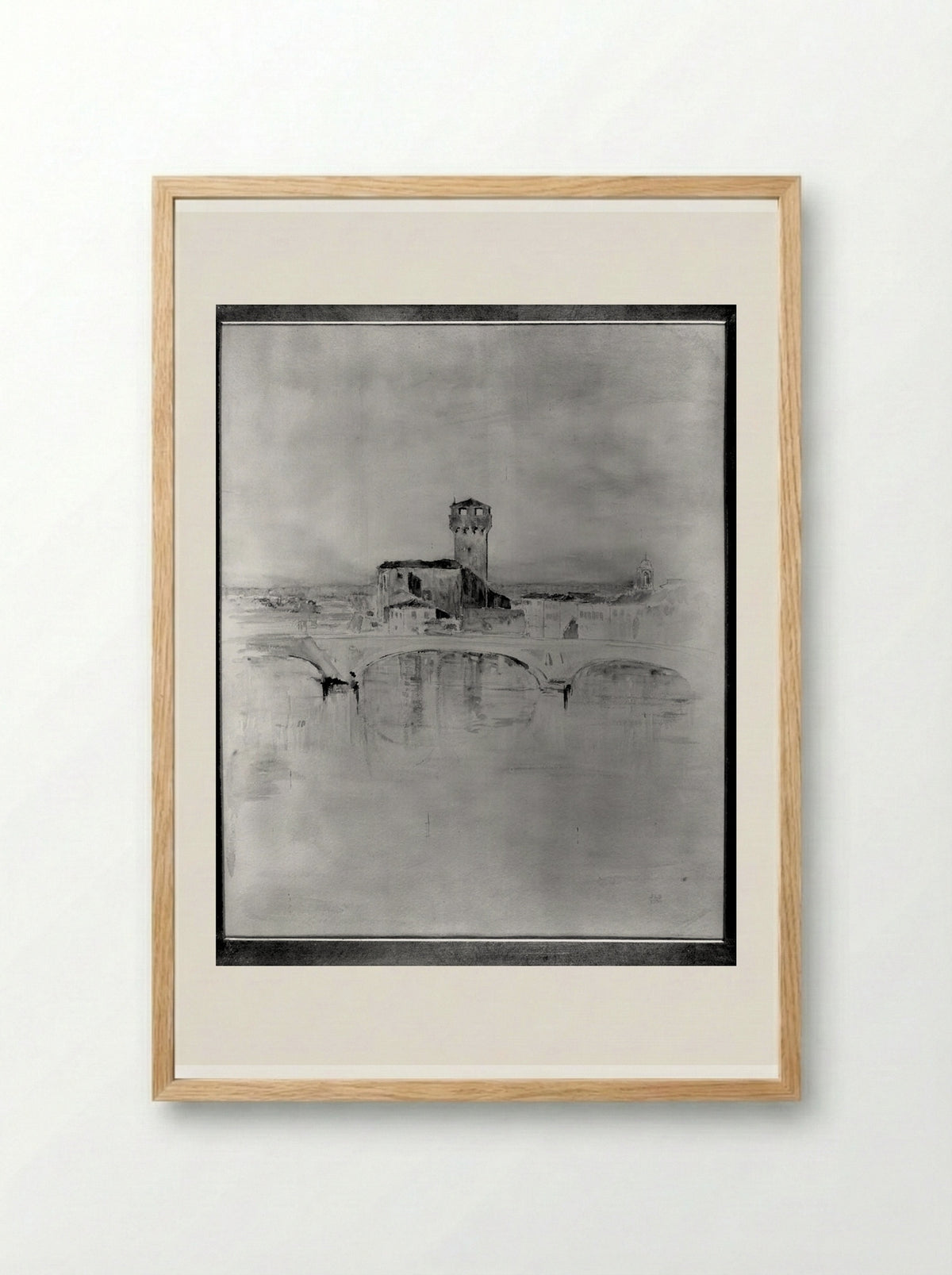 Bridge, Red Roofs and Old Tower, Pisa - Joseph Lindon Smith - Framed Print Wood