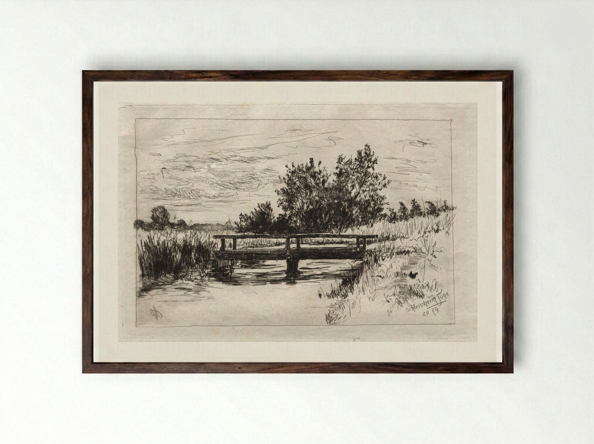 Bridge, Schleissheim - Otto H. Bacher - Framed Print Dark Wood