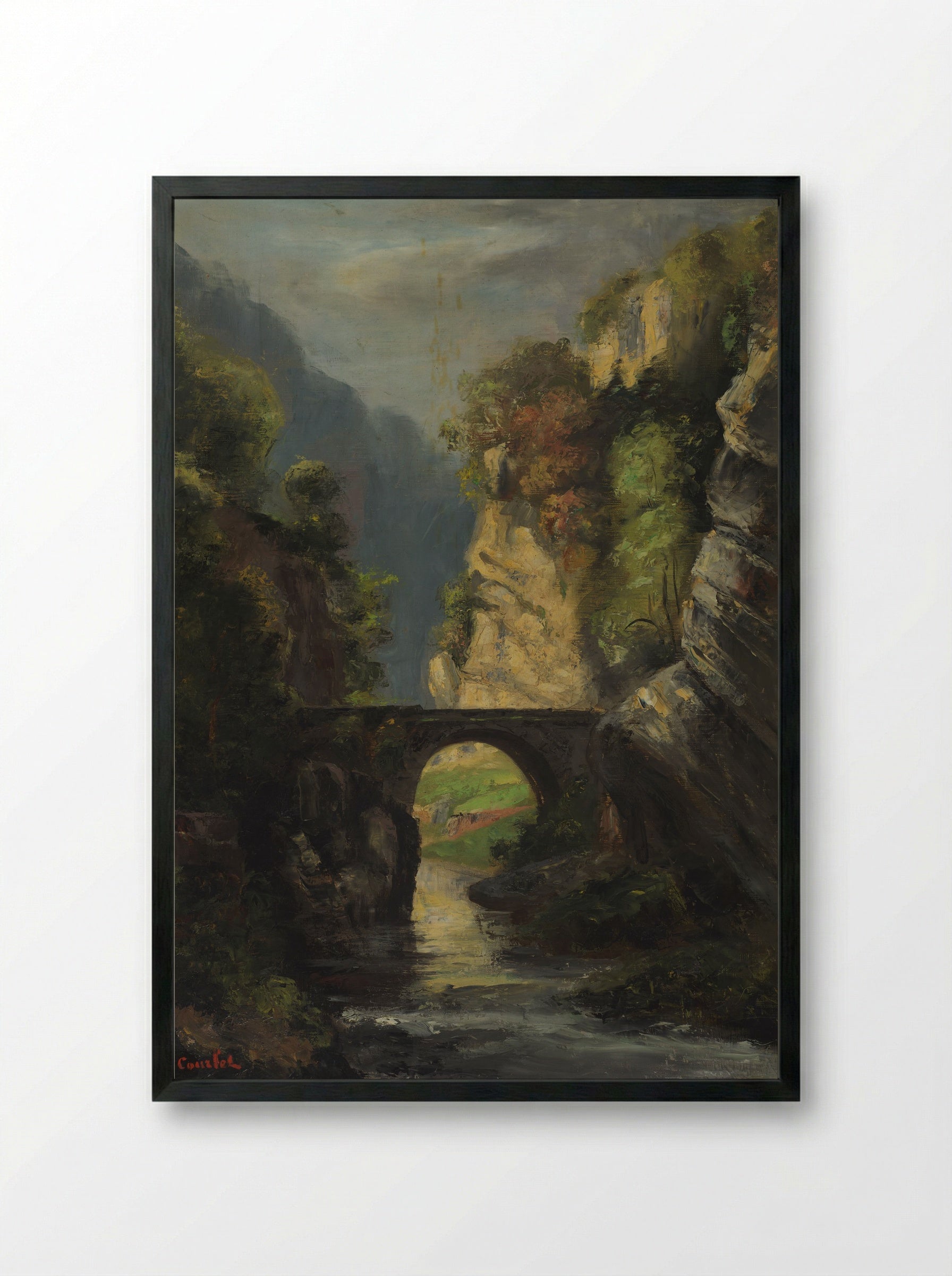 Bridge in a Landscape - Gustave Courbet - Framed Print Black