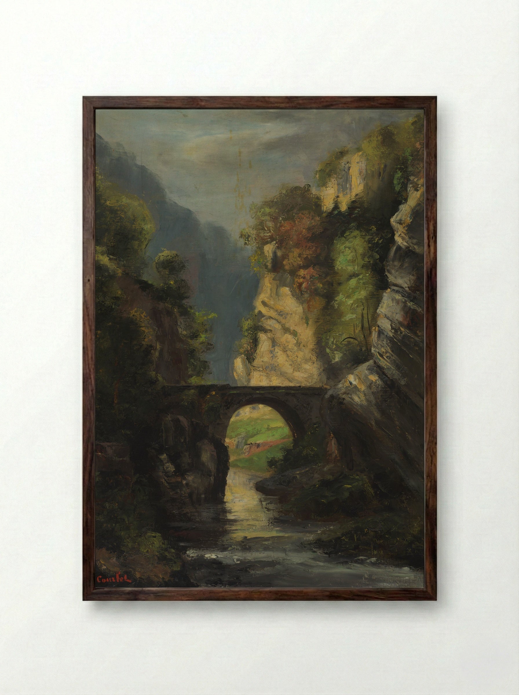 Bridge in a Landscape - Gustave Courbet - Framed Print Dark Wood
