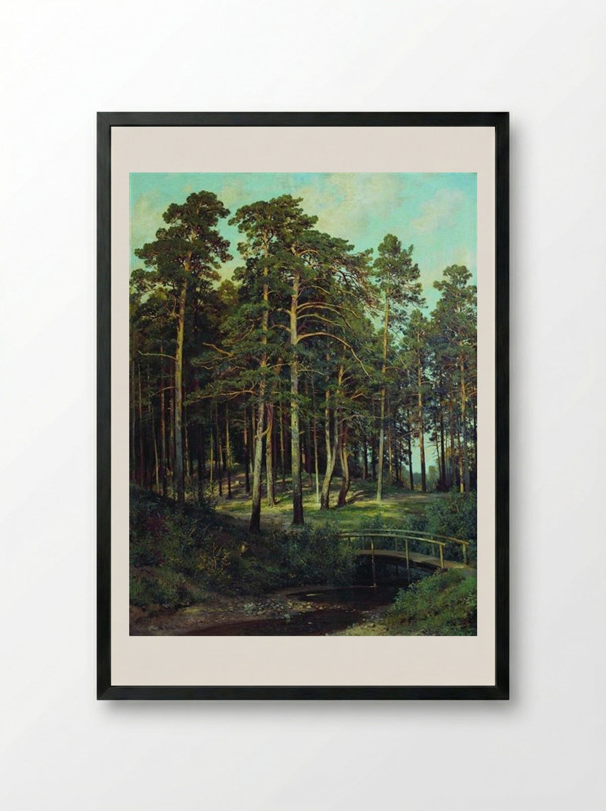 Bridge in the Forest - Ivan Shishkin - Framed Print Black