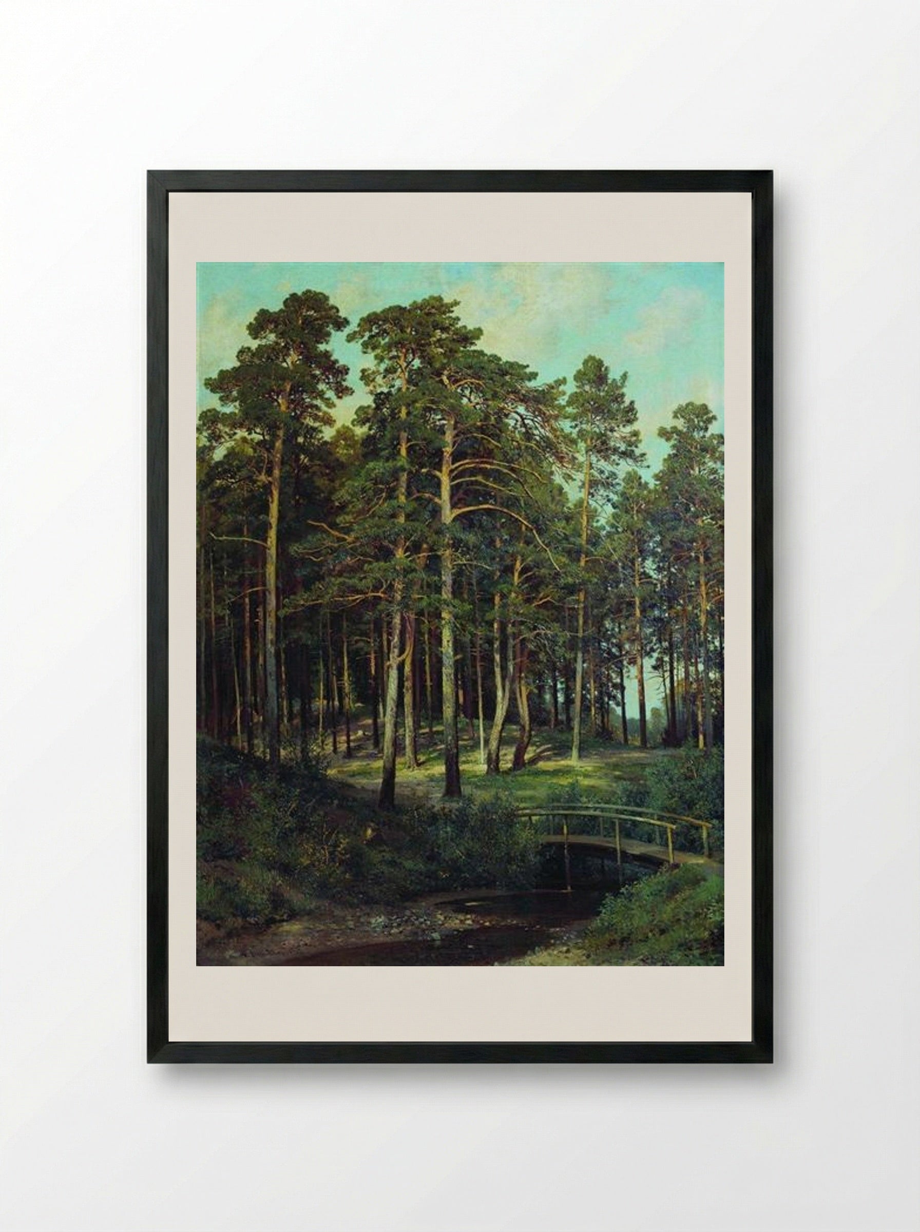 Bridge in the Forest - Ivan Shishkin - Framed Print Black