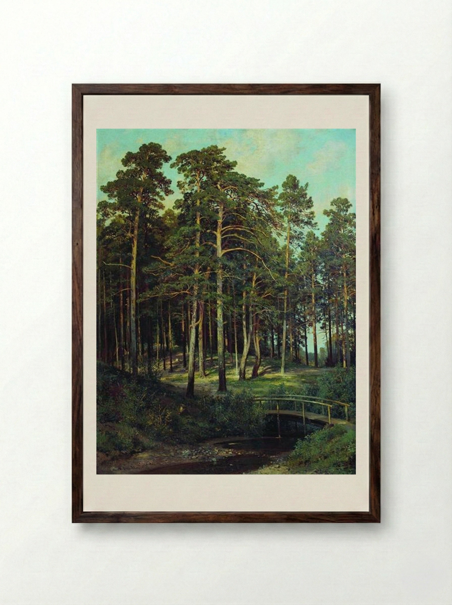 Bridge in the Forest - Ivan Shishkin - Framed Print Dark Wood