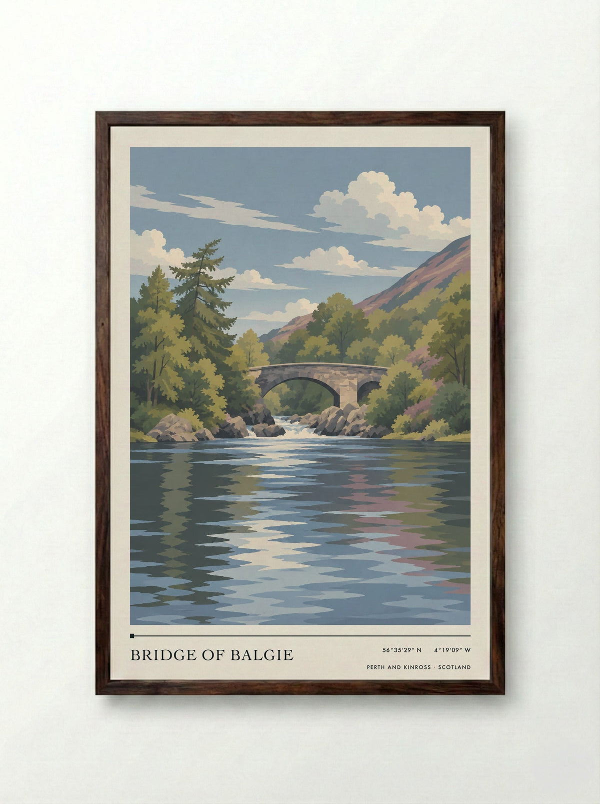 Bridge of Balgie, Perth and Kinross | Travel Poster - Framed Print Dark Wood