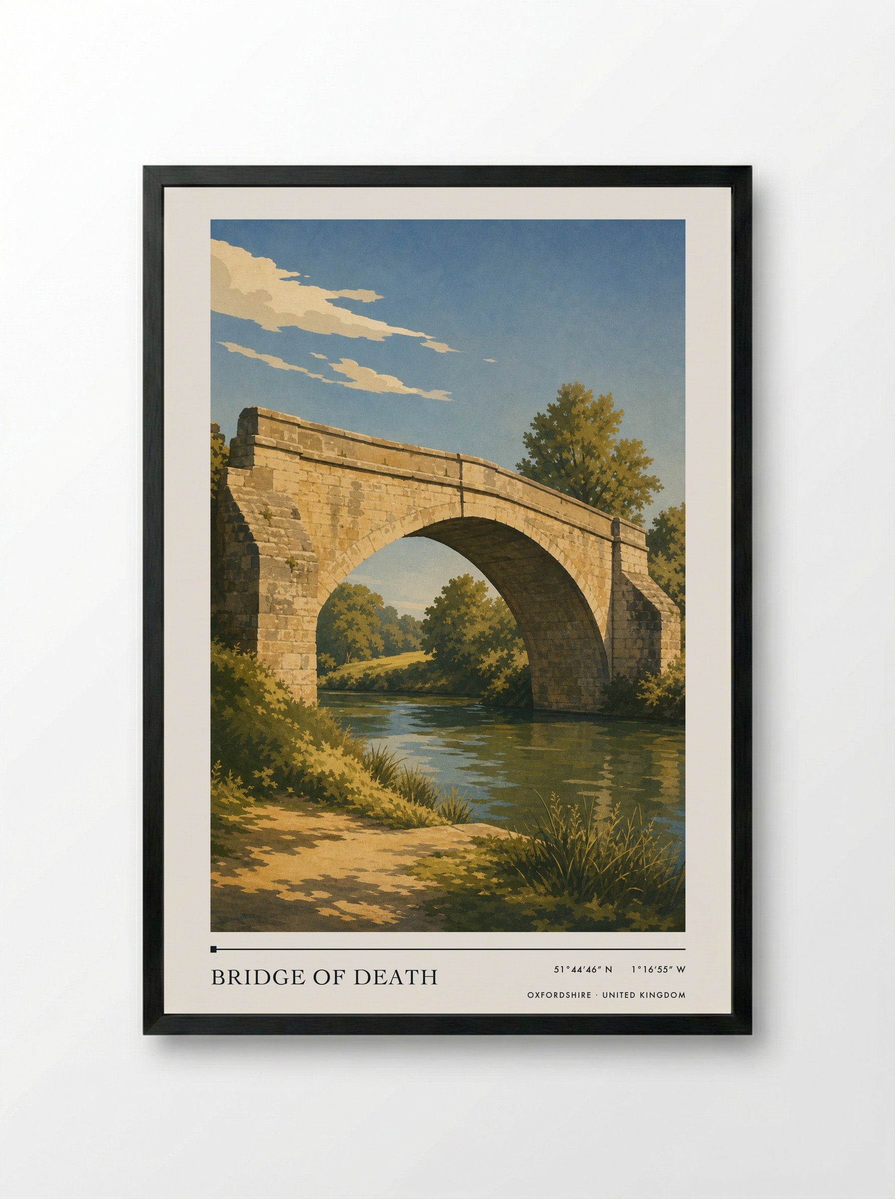 Bridge of Death Oxfordshire United Kingdom Travel Poster - Framed Print Black