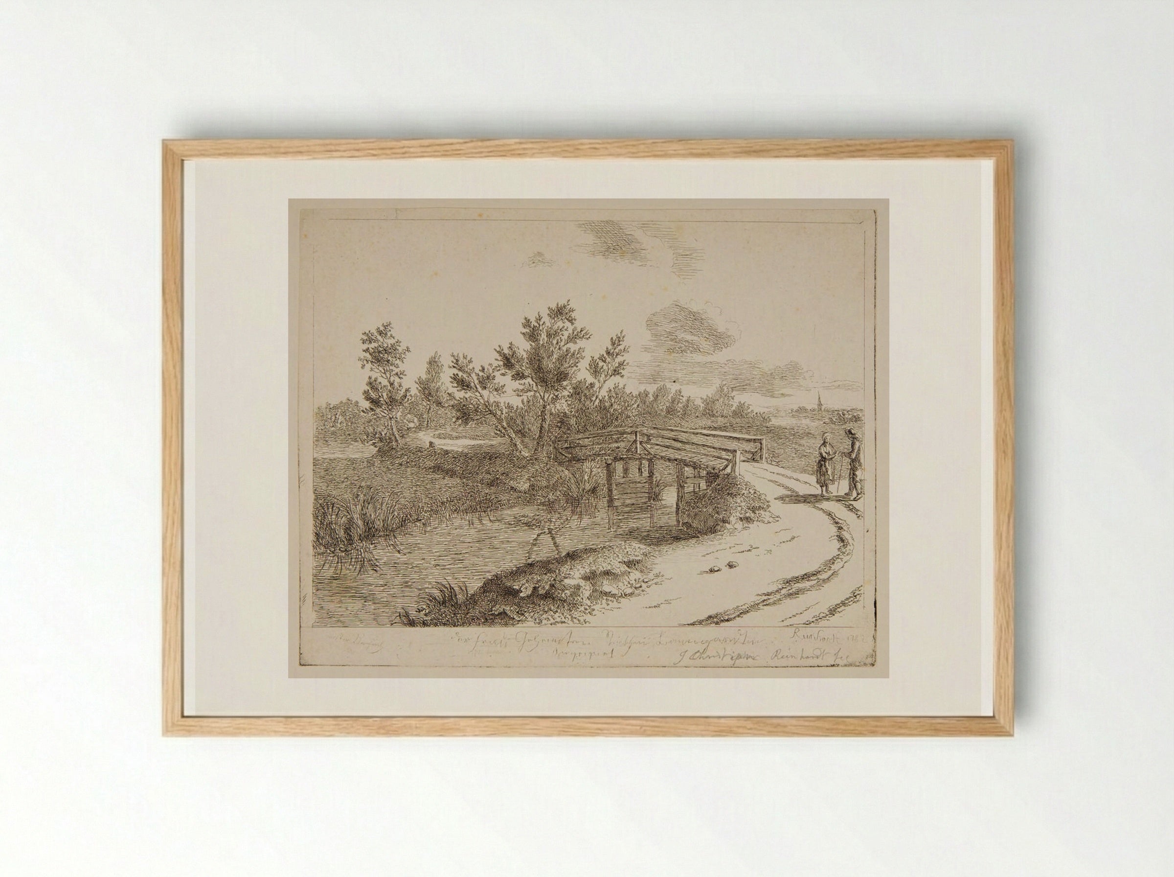 Bridge over a Stream - Johann Christian Reinhart - Framed Print Wood