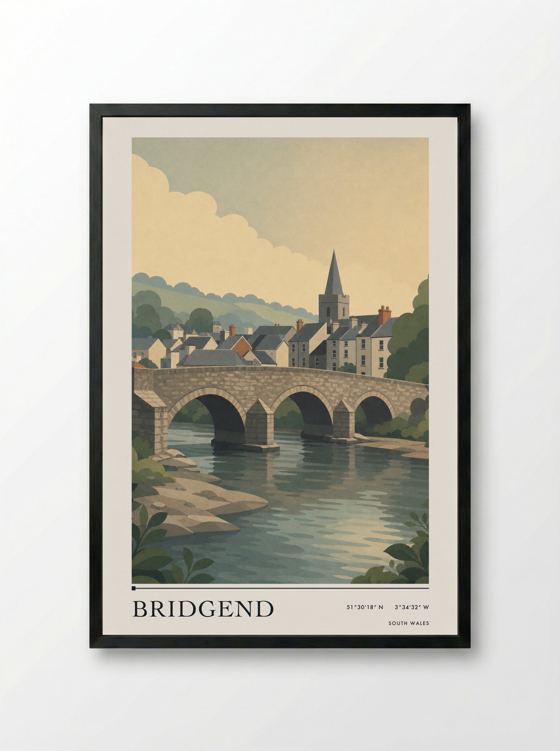 Bridgend South Wales Wales Travel Poster - Framed Print Black