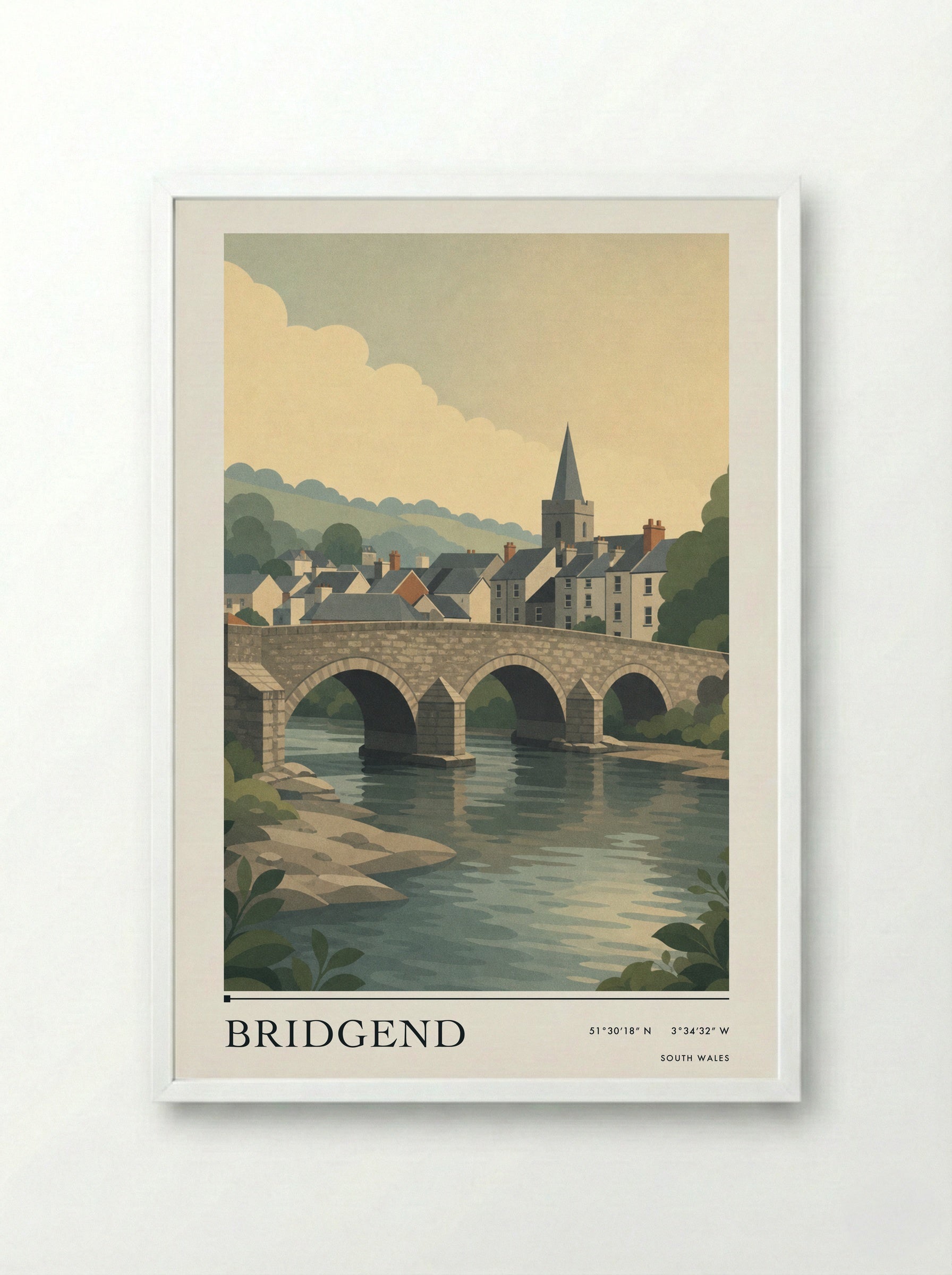 Bridgend South Wales Wales Travel Poster - Framed Print White