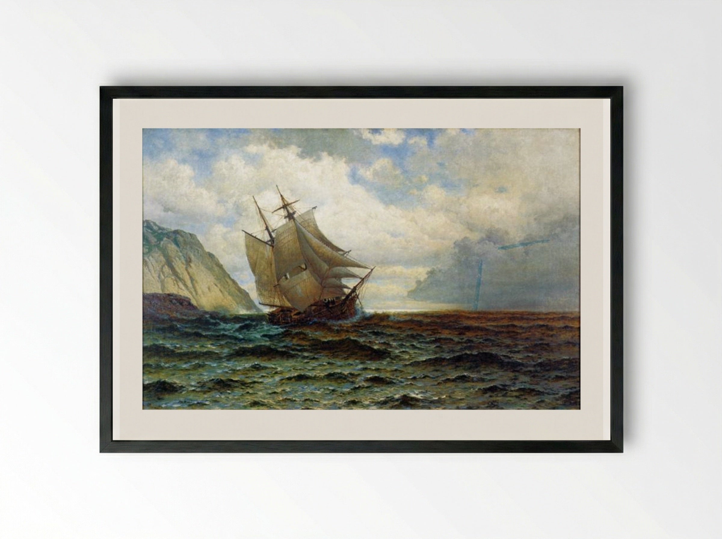 Brigantine off the Lee Shore - William Bradford - Framed Print Black