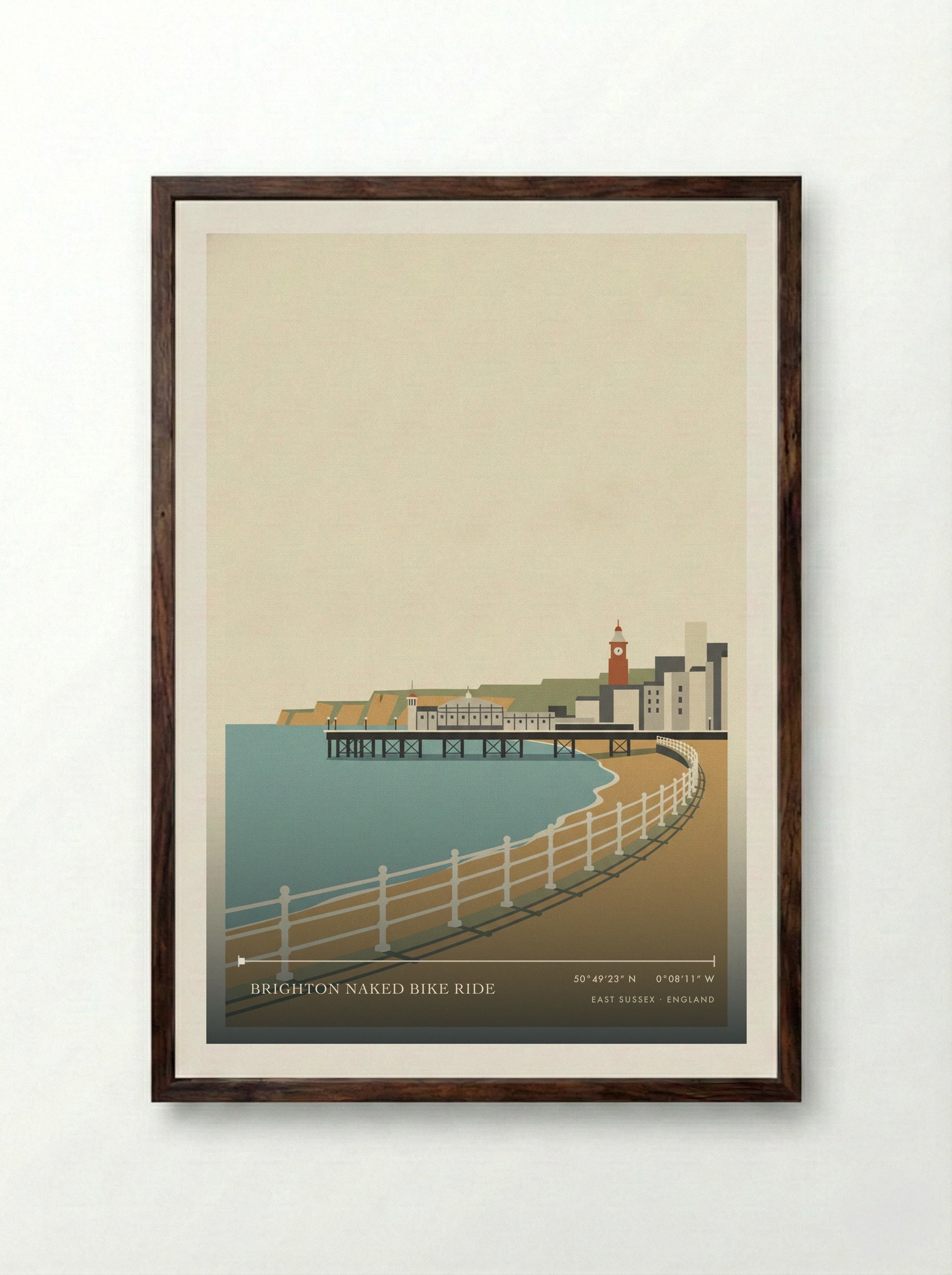 Brighton Naked Bike Ride East Sussex England Travel Poster - Framed Print Dark Wood