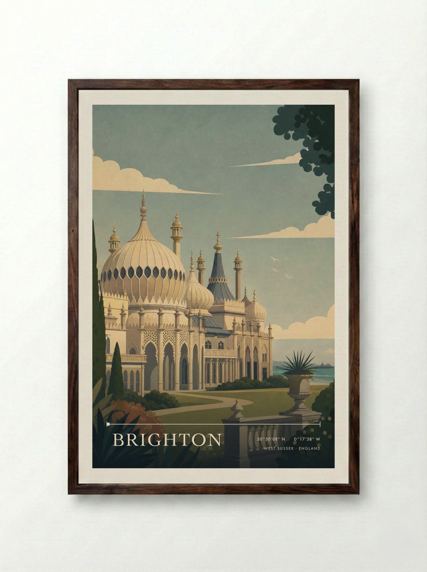 Brighton West Sussex England Travel Poster - Framed Print Dark Wood