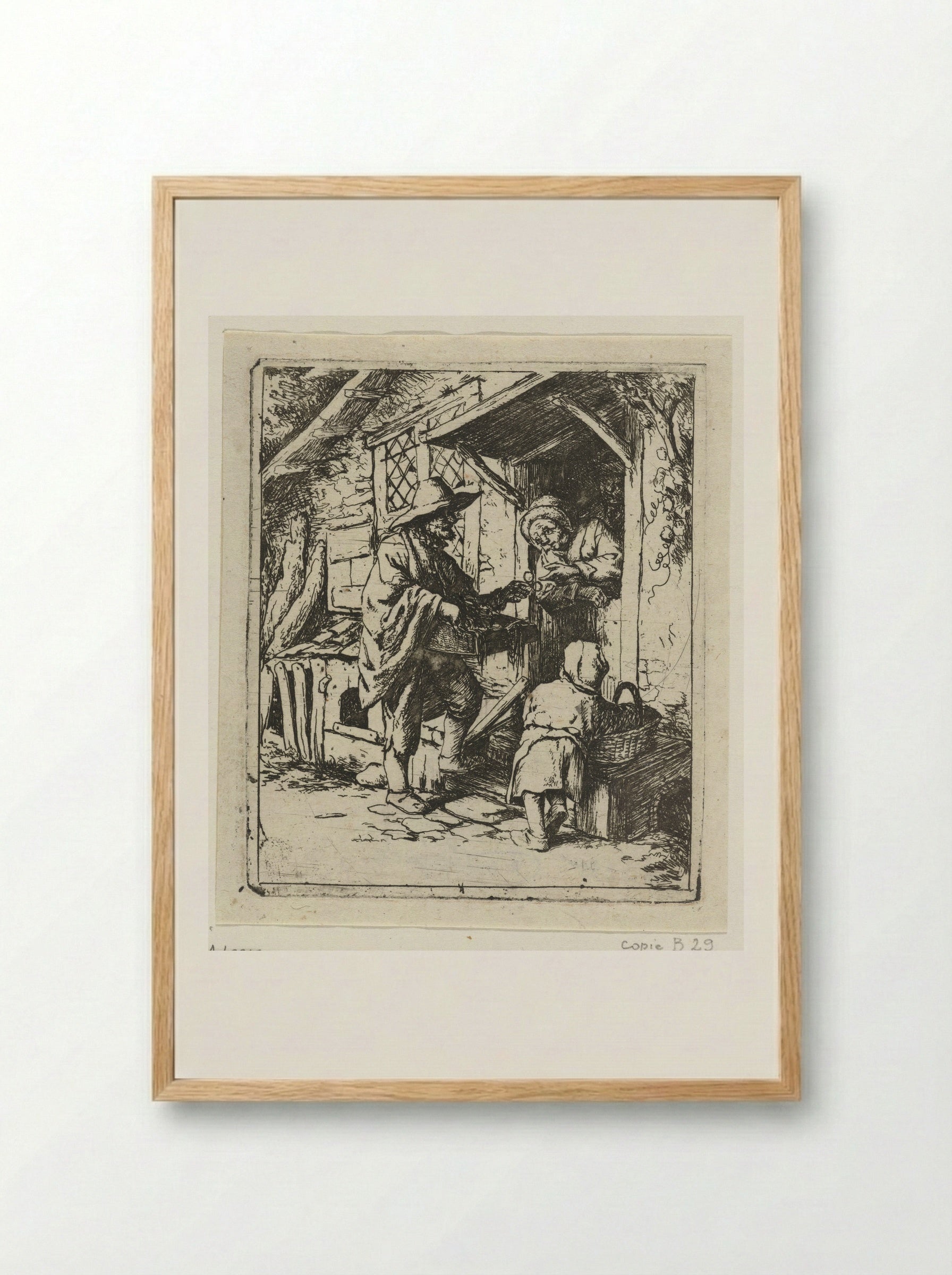 Brillenverkoper en een oude vrouw - Jacob Laurensz. van der Vinne - Framed Print Wood