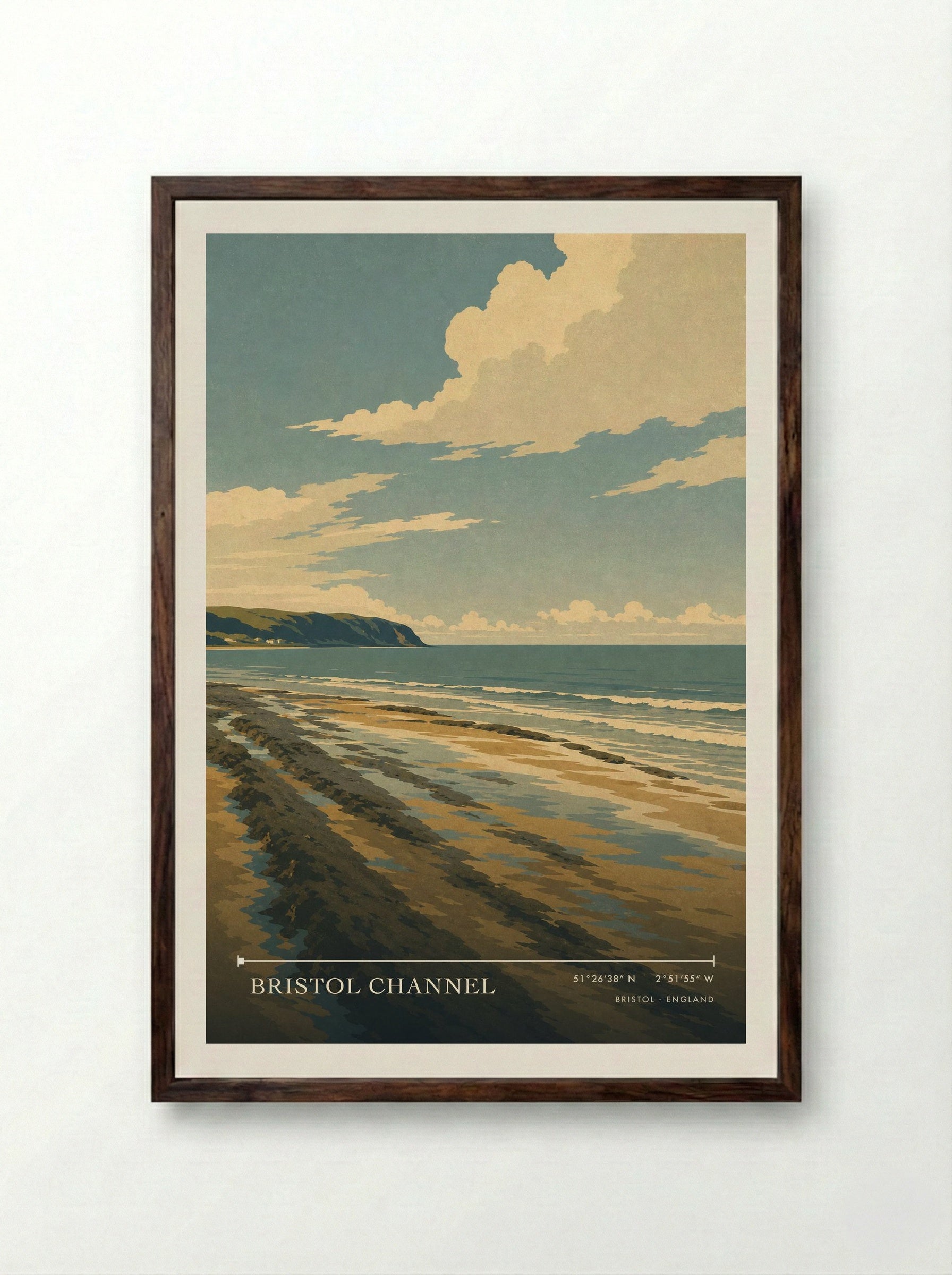 Bristol Channel England Travel Poster - Framed Print Dark Wood