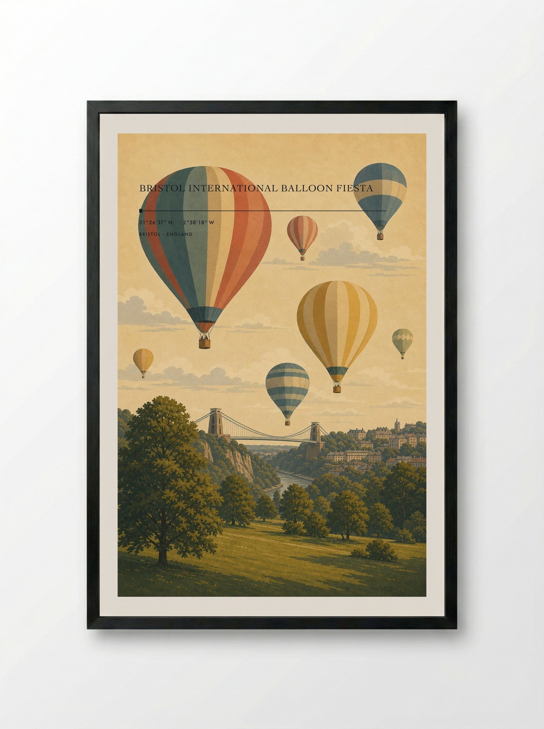 Bristol International Balloon Fiesta England Travel Poster - Framed Print Black