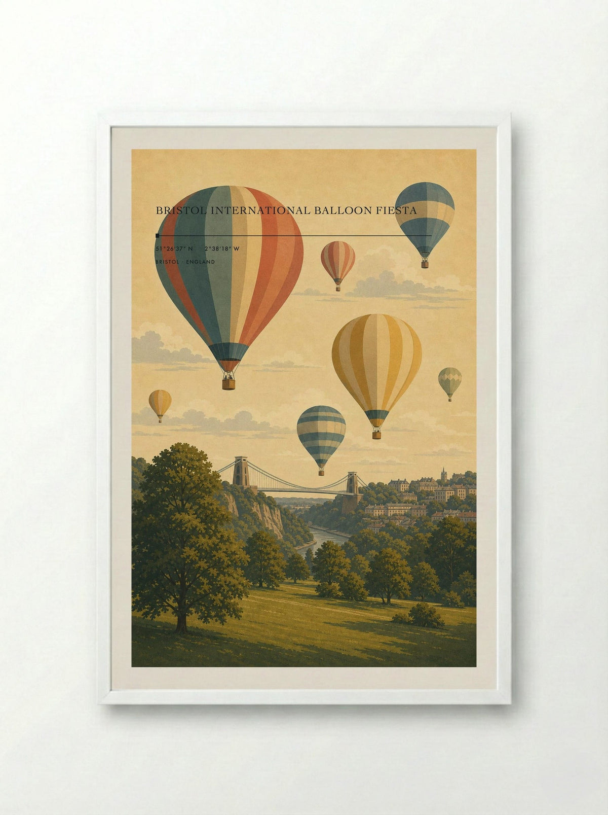 Bristol International Balloon Fiesta England Travel Poster - Framed Print White