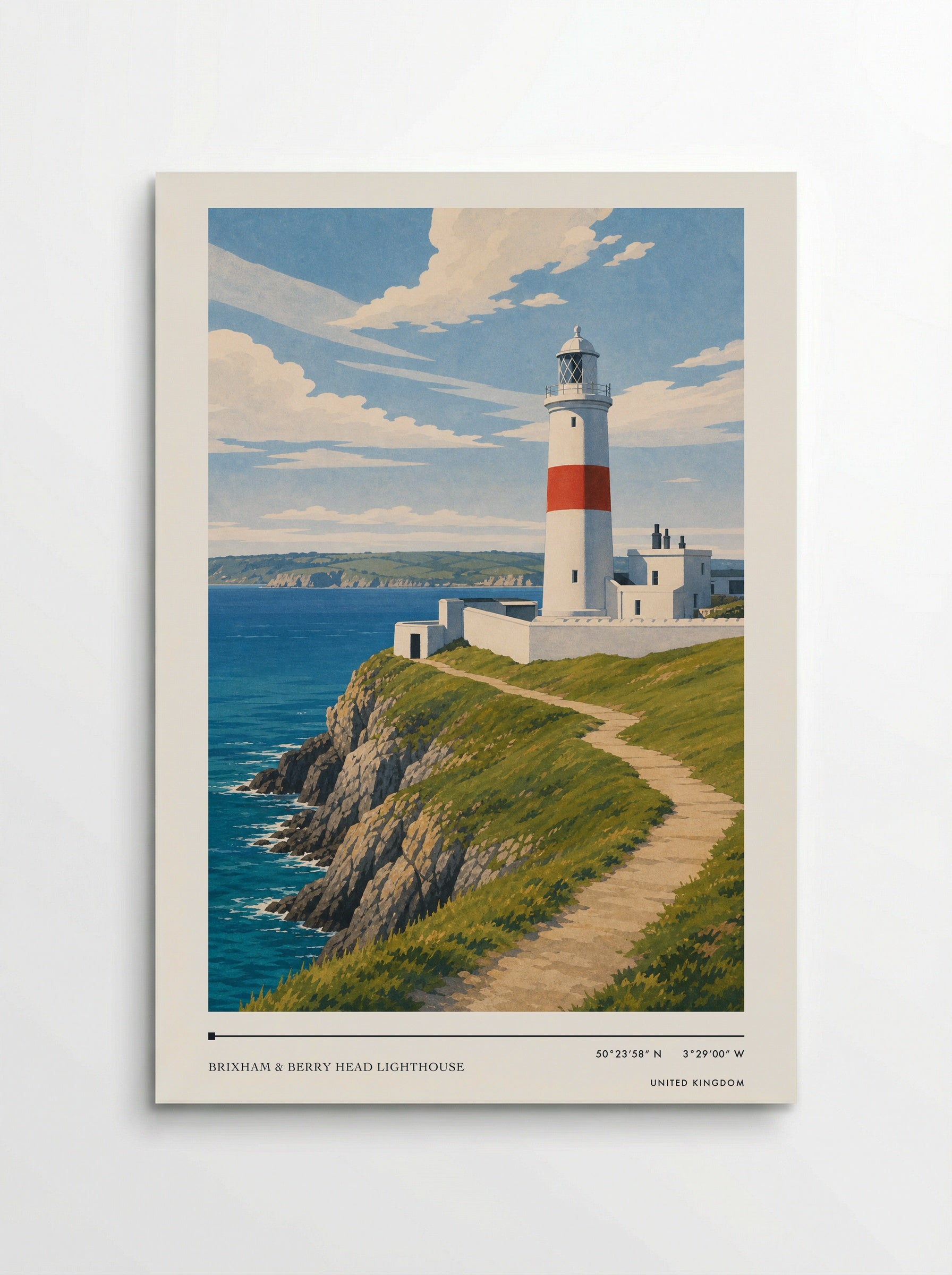 Brixham & Berry Head Lighthouse United Kingdom Travel Poster - Poster