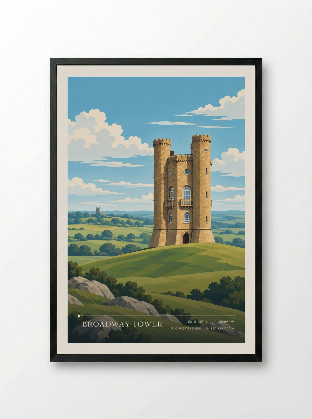 Broadway Tower, Gloucestershire | Travel Poster - Framed Print Black