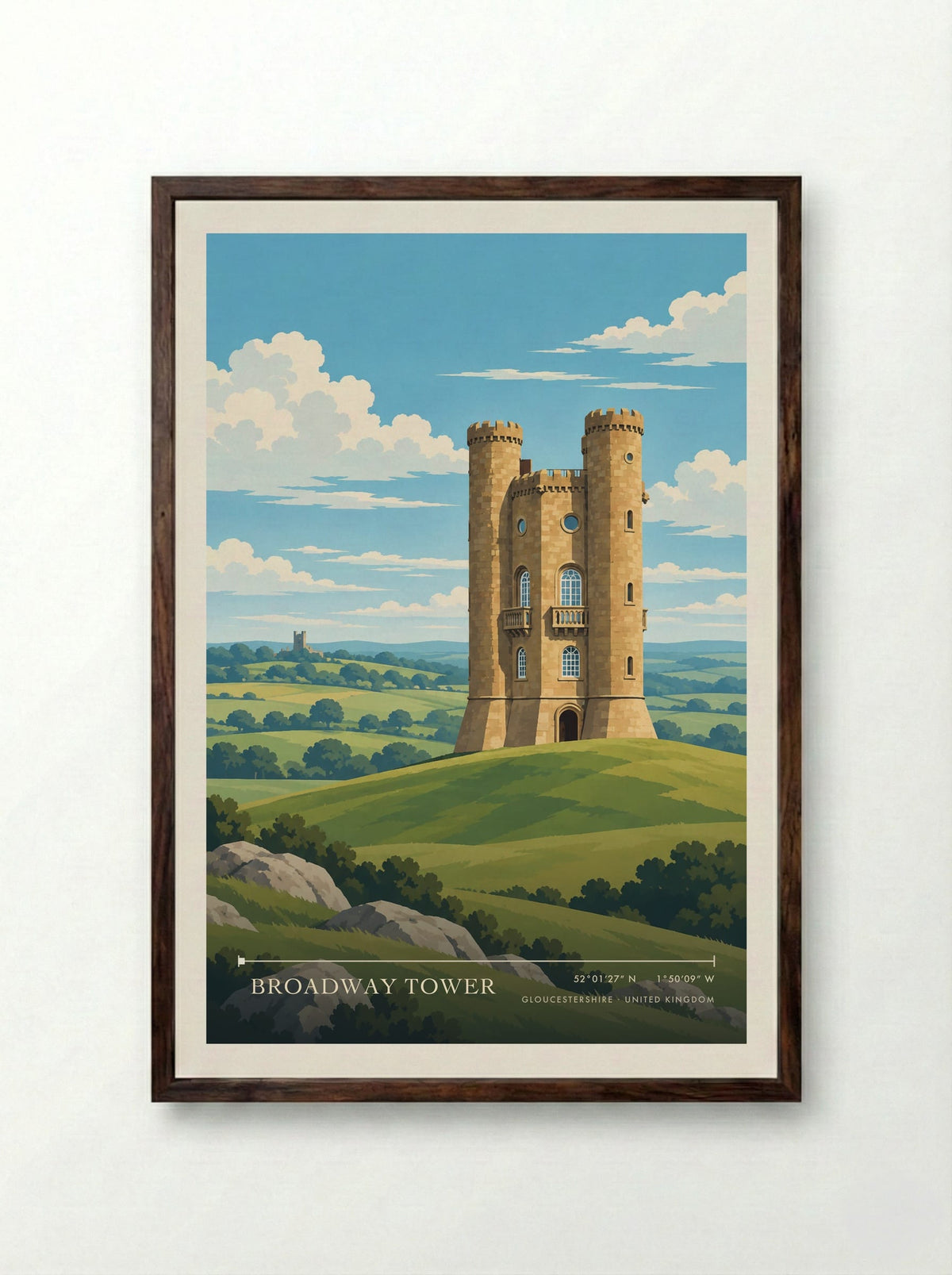 Broadway Tower, Gloucestershire | Travel Poster - Framed Print Dark Wood