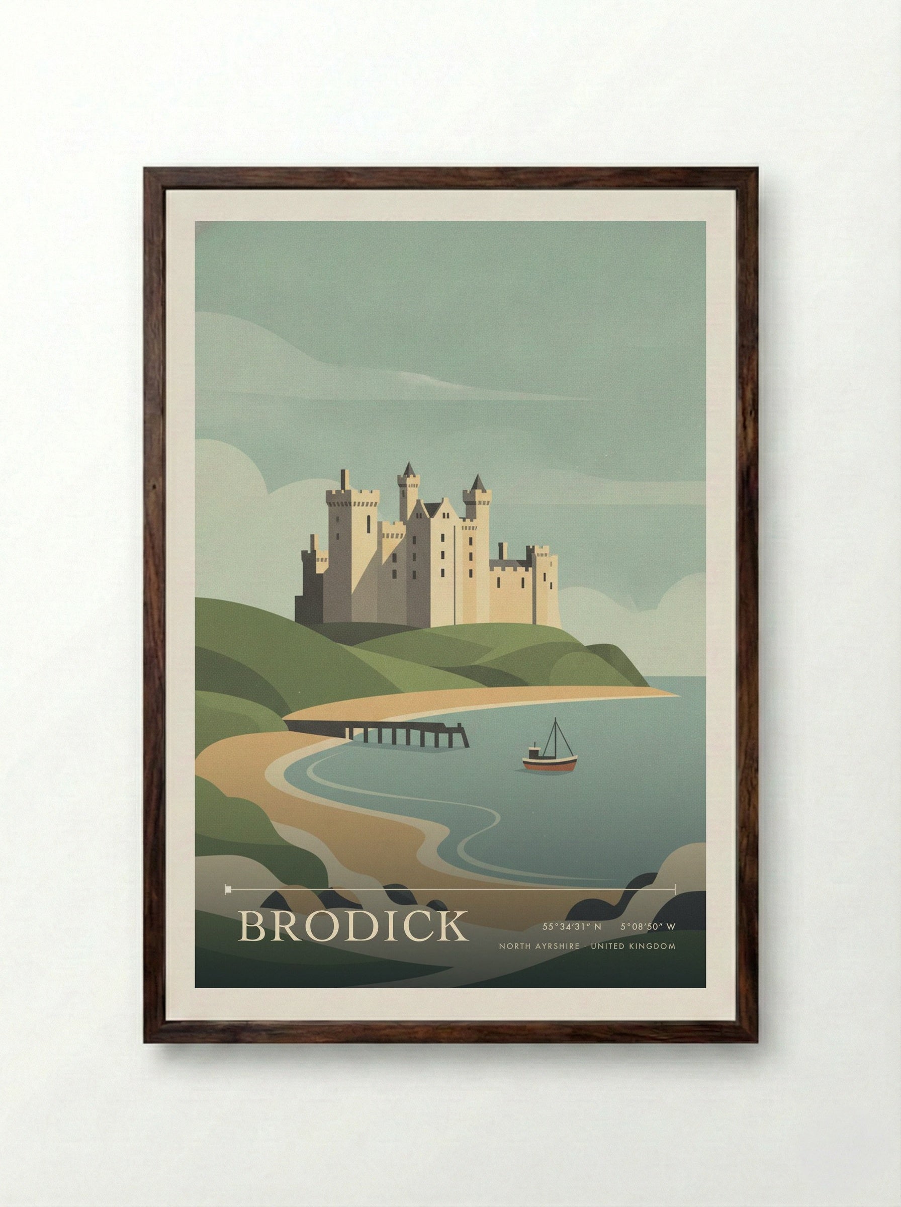 Brodick North Ayrshire United Kingdom Travel Poster - Framed Print Dark Wood