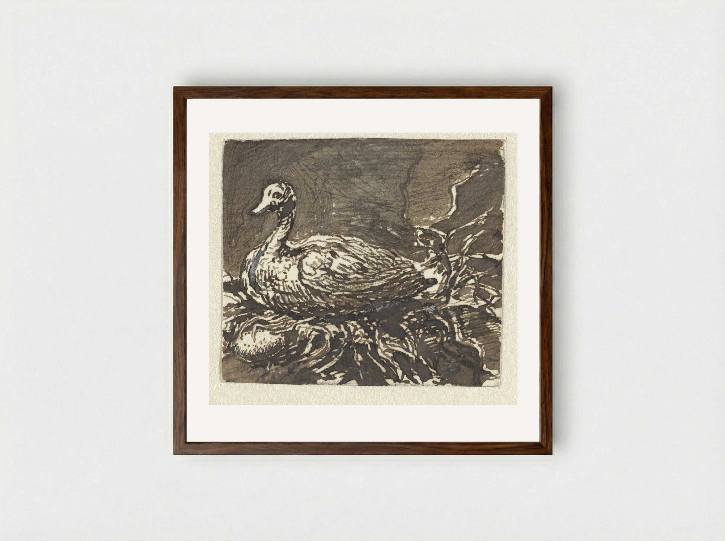 Broedende eend - Ernst Willem Jan Bagelaar - Framed Print Dark Wood