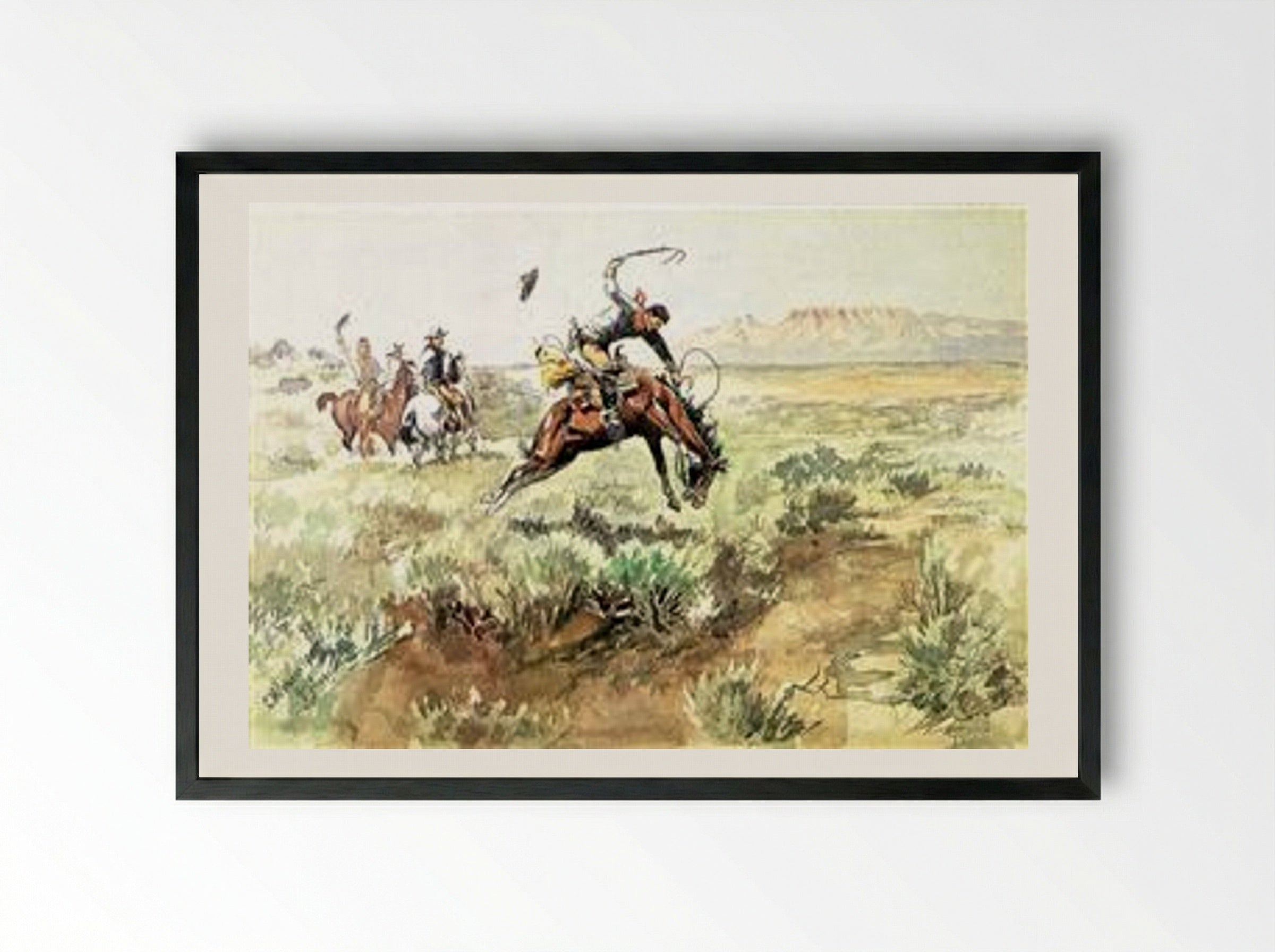 Bronco Busting - Charles M. Russell - Framed Print Black