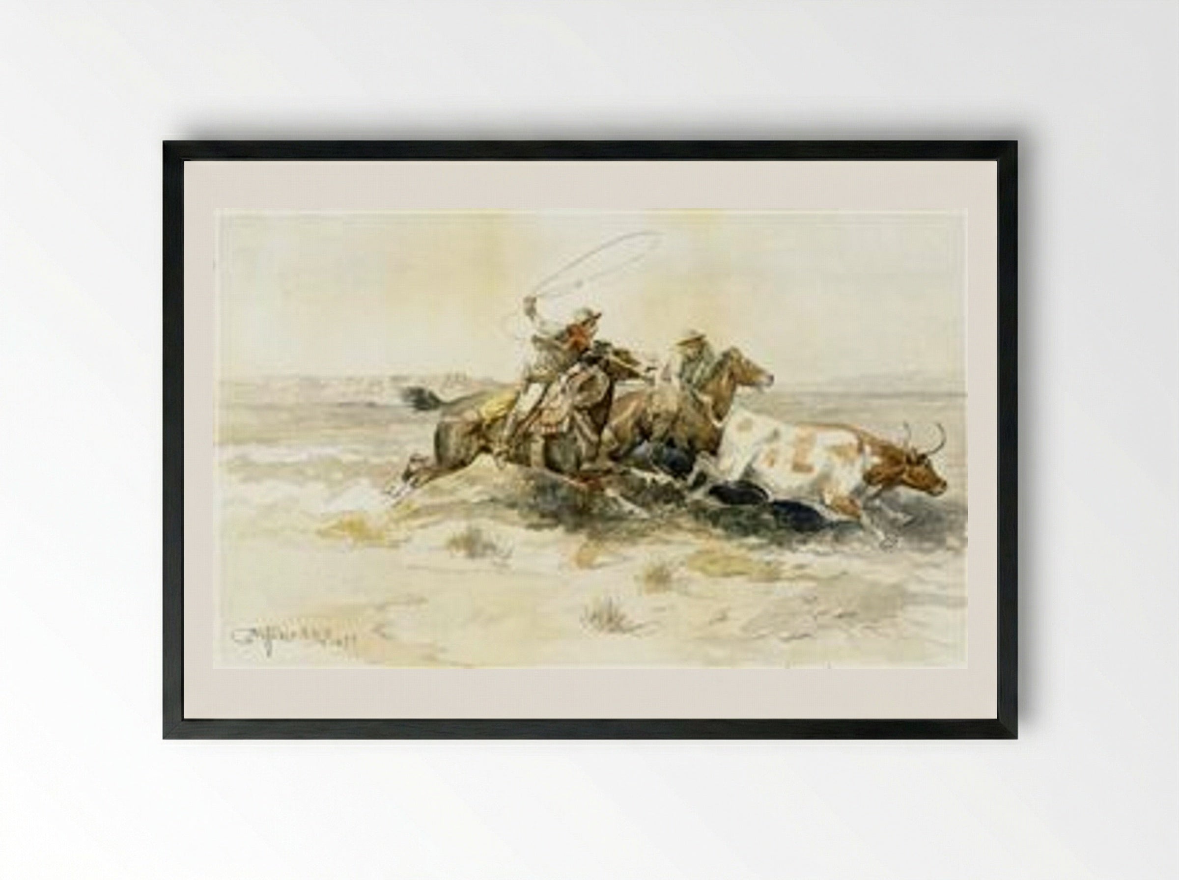 Bronk in a Cow Camp - Charles M. Russell - Framed Print Black