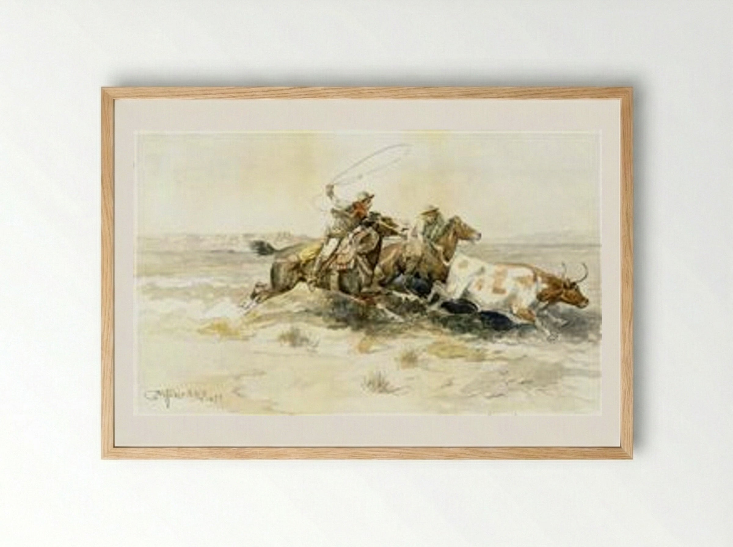 Bronk in a Cow Camp - Charles M. Russell - Framed Print Wood