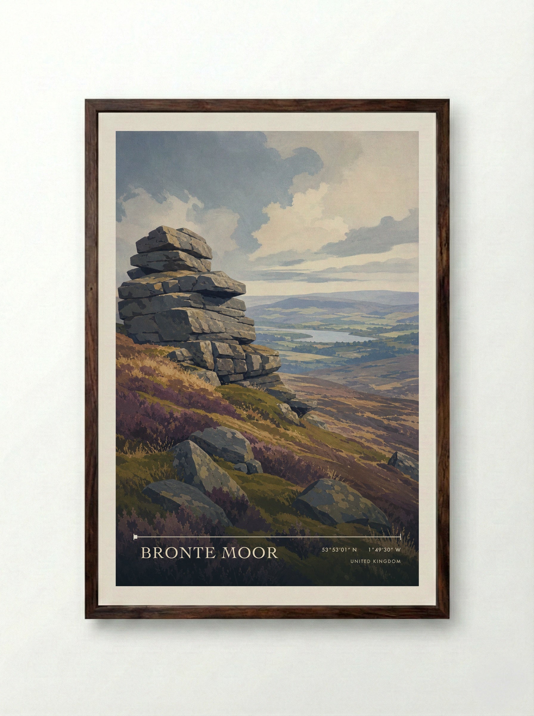 Bronte Moor United Kingdom Travel Poster - Framed Print Dark Wood