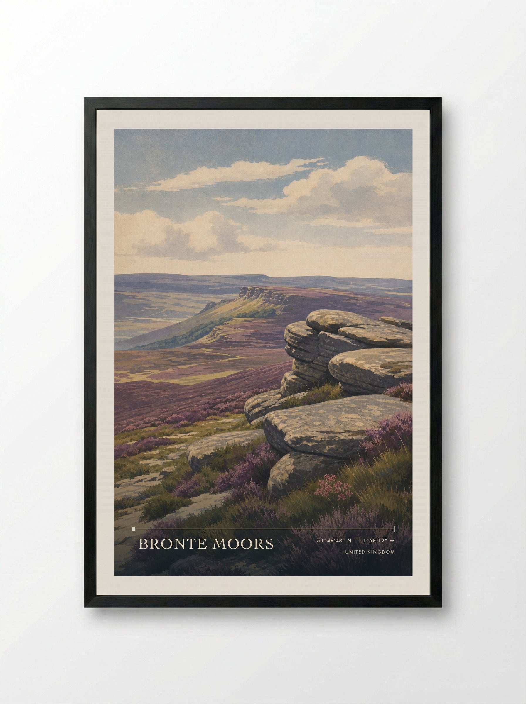 Bronte Moors United Kingdom Travel Poster - Framed Print Black