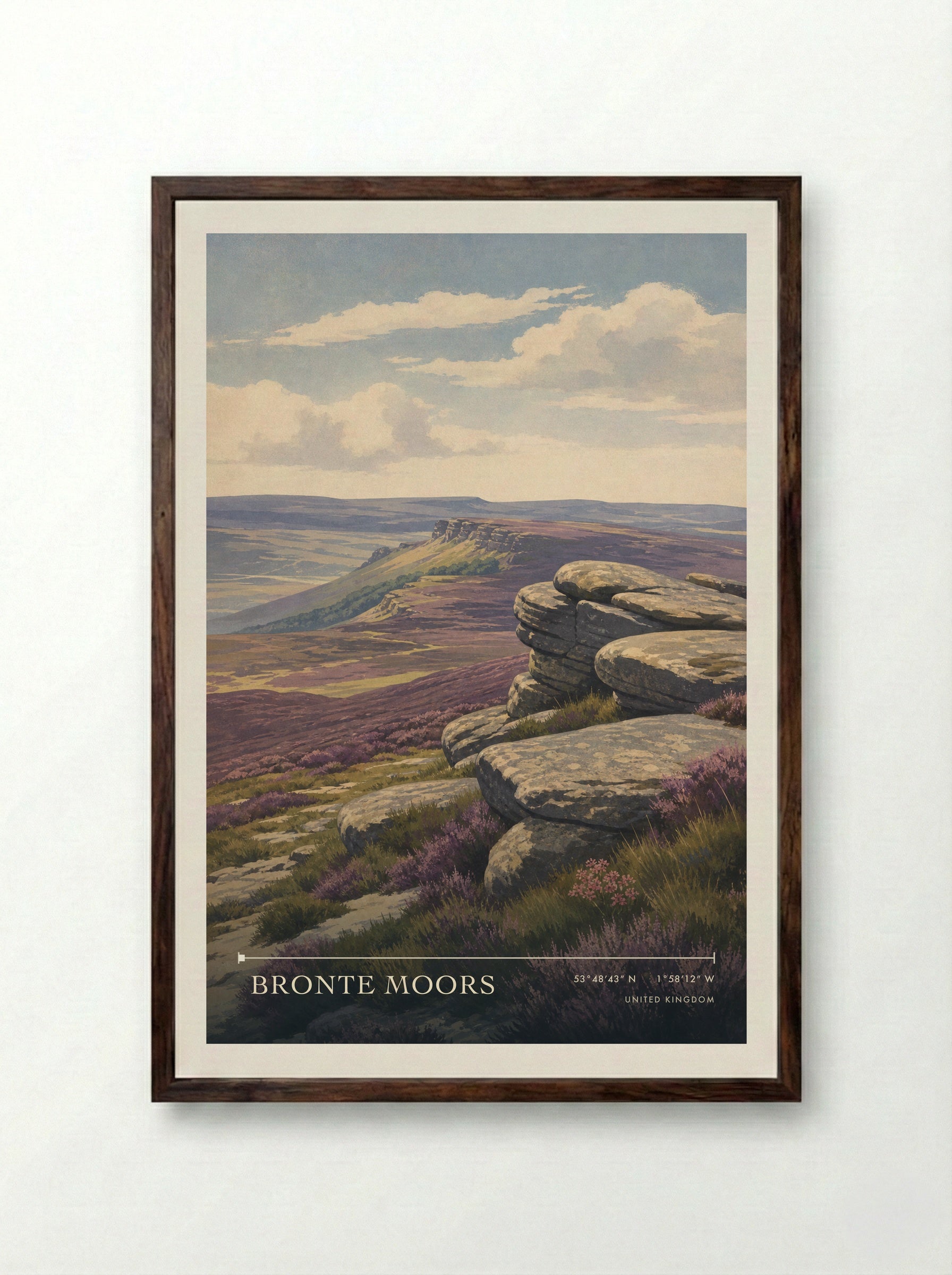 Bronte Moors United Kingdom Travel Poster - Framed Print Dark Wood