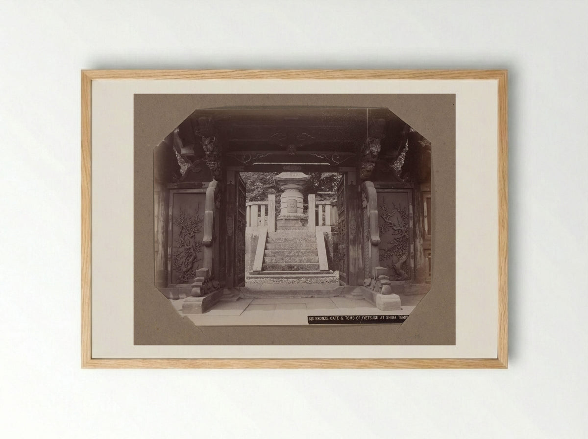Bronze Gate and Tomb of Ietsugu at Zojo-ji Temple - Kusakabe Kimbei - Framed Print Wood