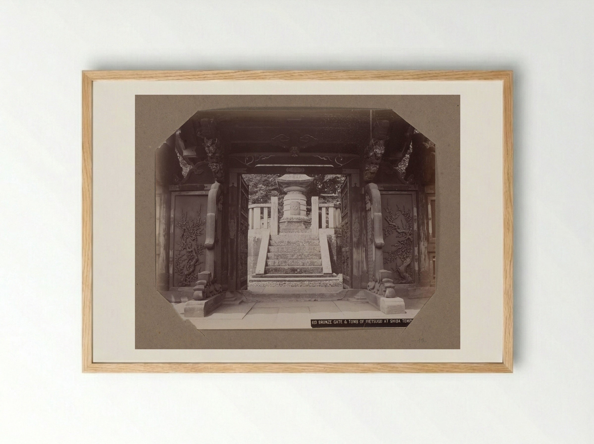 Bronze Gate and Tomb of Ietsugu at Zojo-ji Temple - Kusakabe Kimbei - Framed Print Wood