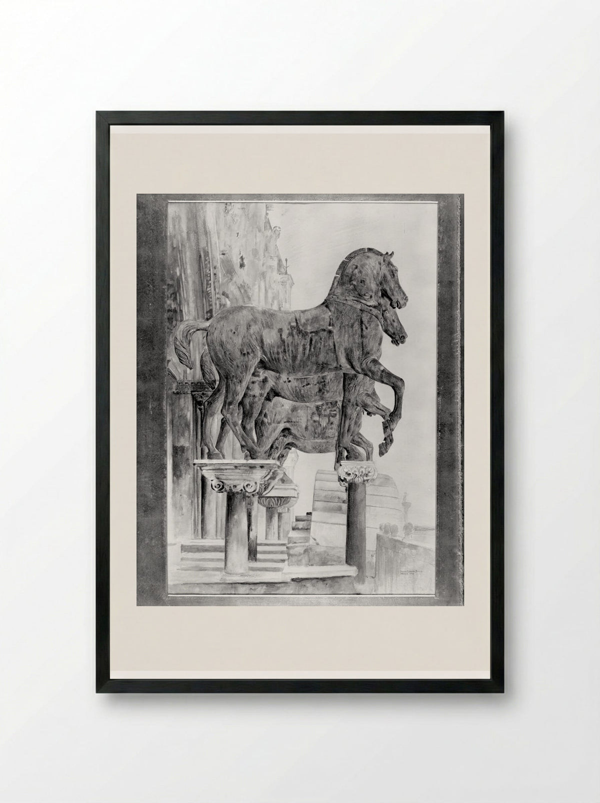Bronze Horses, Piazza San Marco, Venice - Joseph Lindon Smith - Framed Print Black