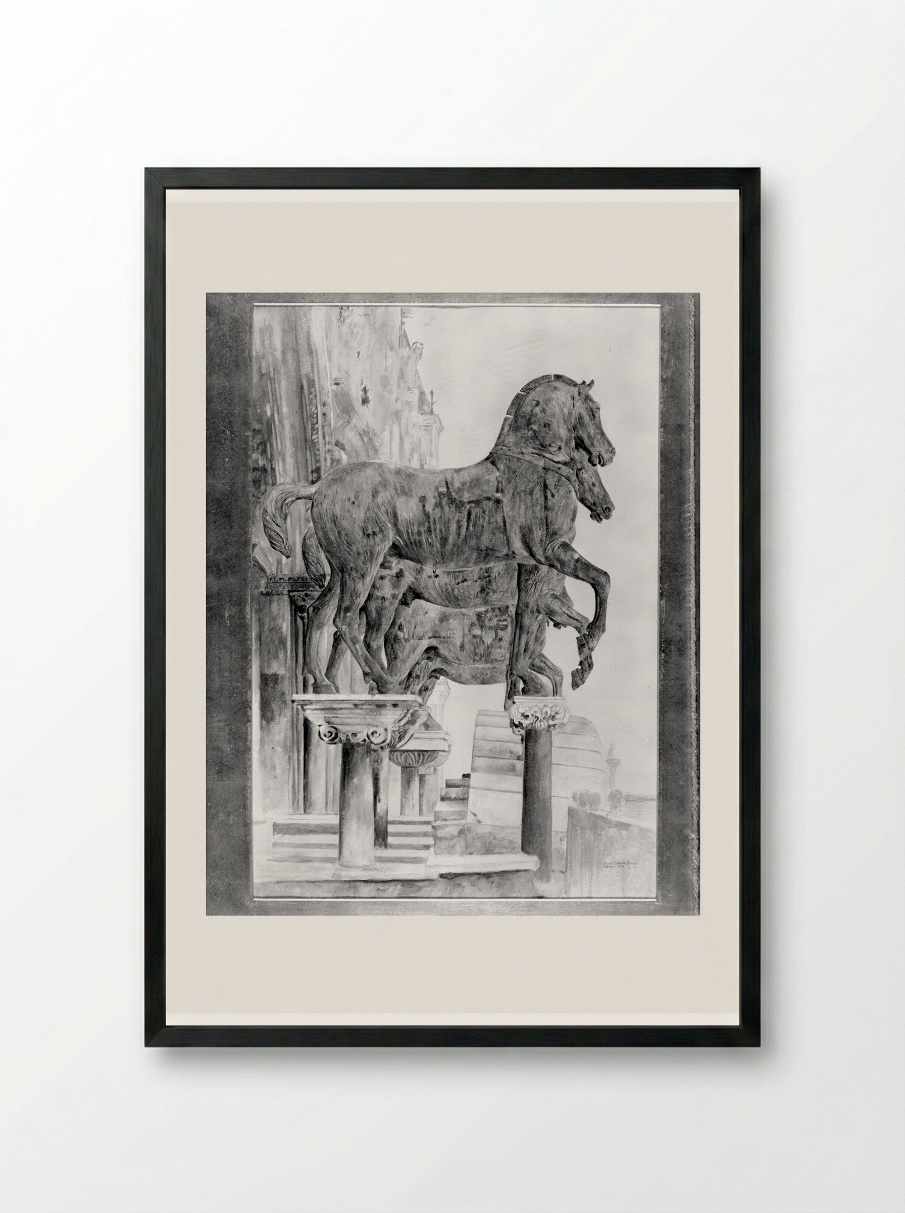 Bronze Horses, Piazza San Marco, Venice - Joseph Lindon Smith - Framed Print Black