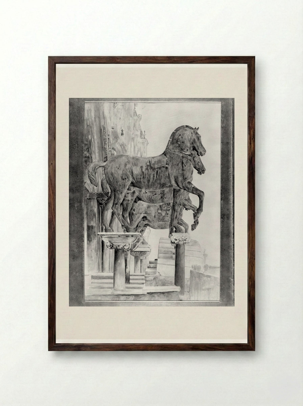 Bronze Horses, Piazza San Marco, Venice - Joseph Lindon Smith - Framed Print Dark Wood