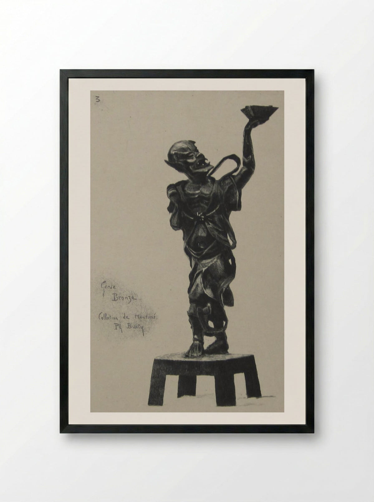 Bronze Statue of a Genie - Félix Hilaire Buhot - Framed Print Black