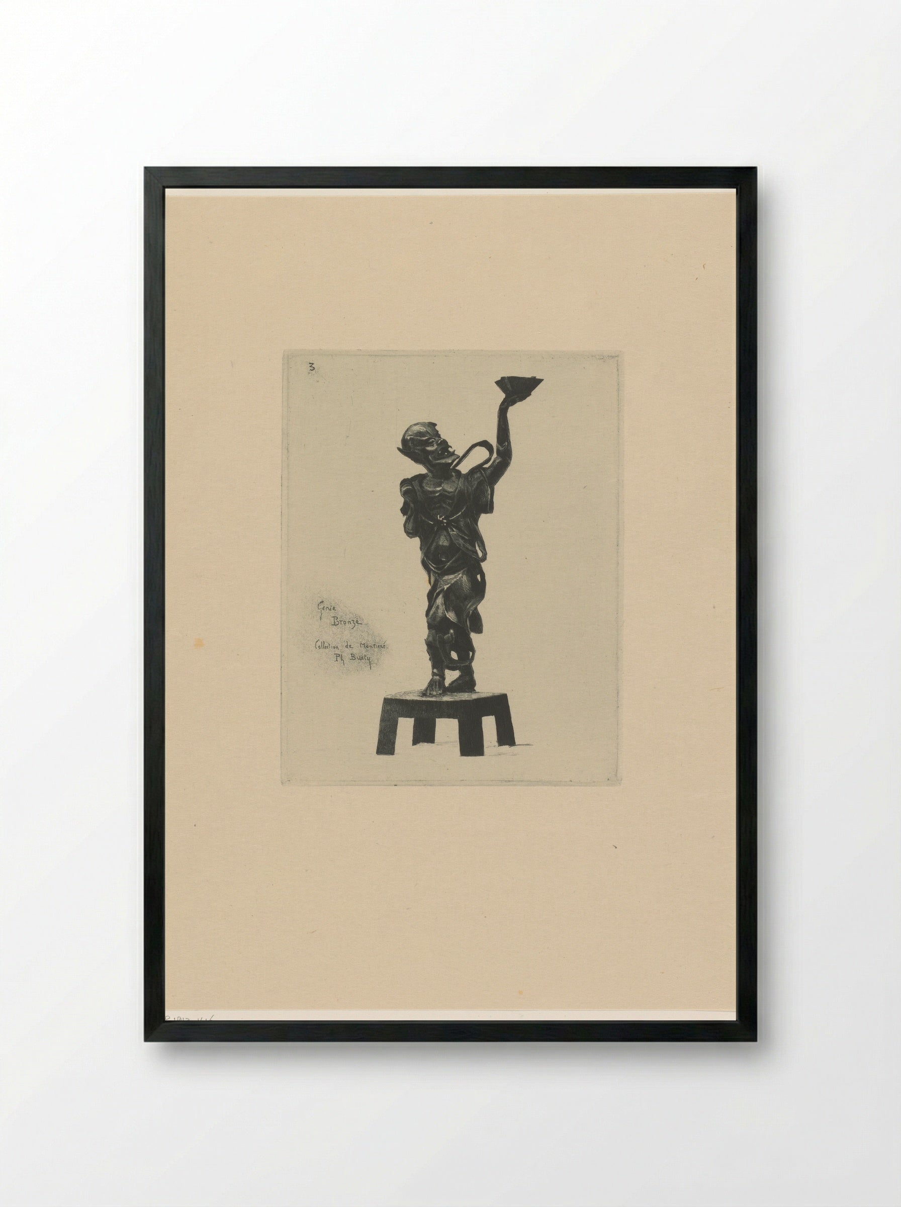 Bronzen beeld van een boze geest - Félix Hilaire Buhot - Framed Print Black