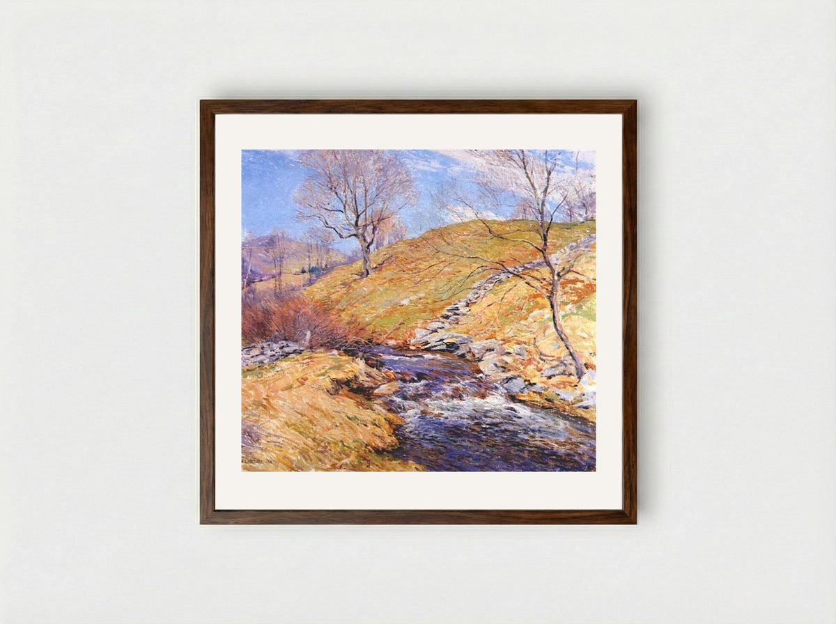 Brook in March - Willard Metcalf - Framed Print Dark Wood