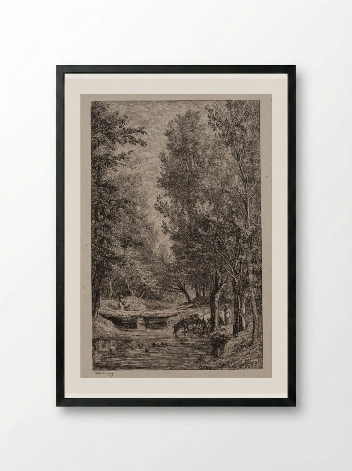Brook in the Val Mondois - Charles-François Daubigny - Framed Print Black