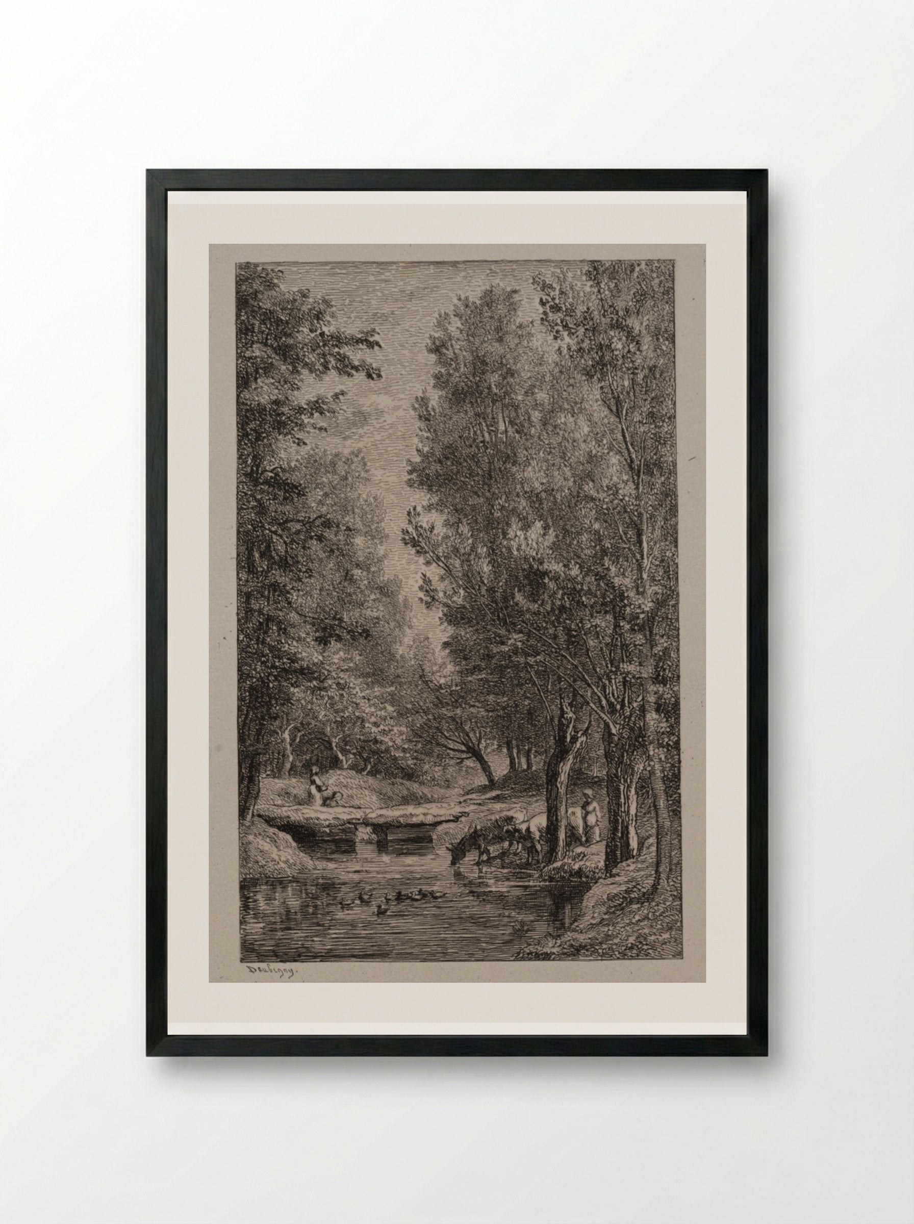 Brook in the Val Mondois - Charles-François Daubigny - Framed Print Black
