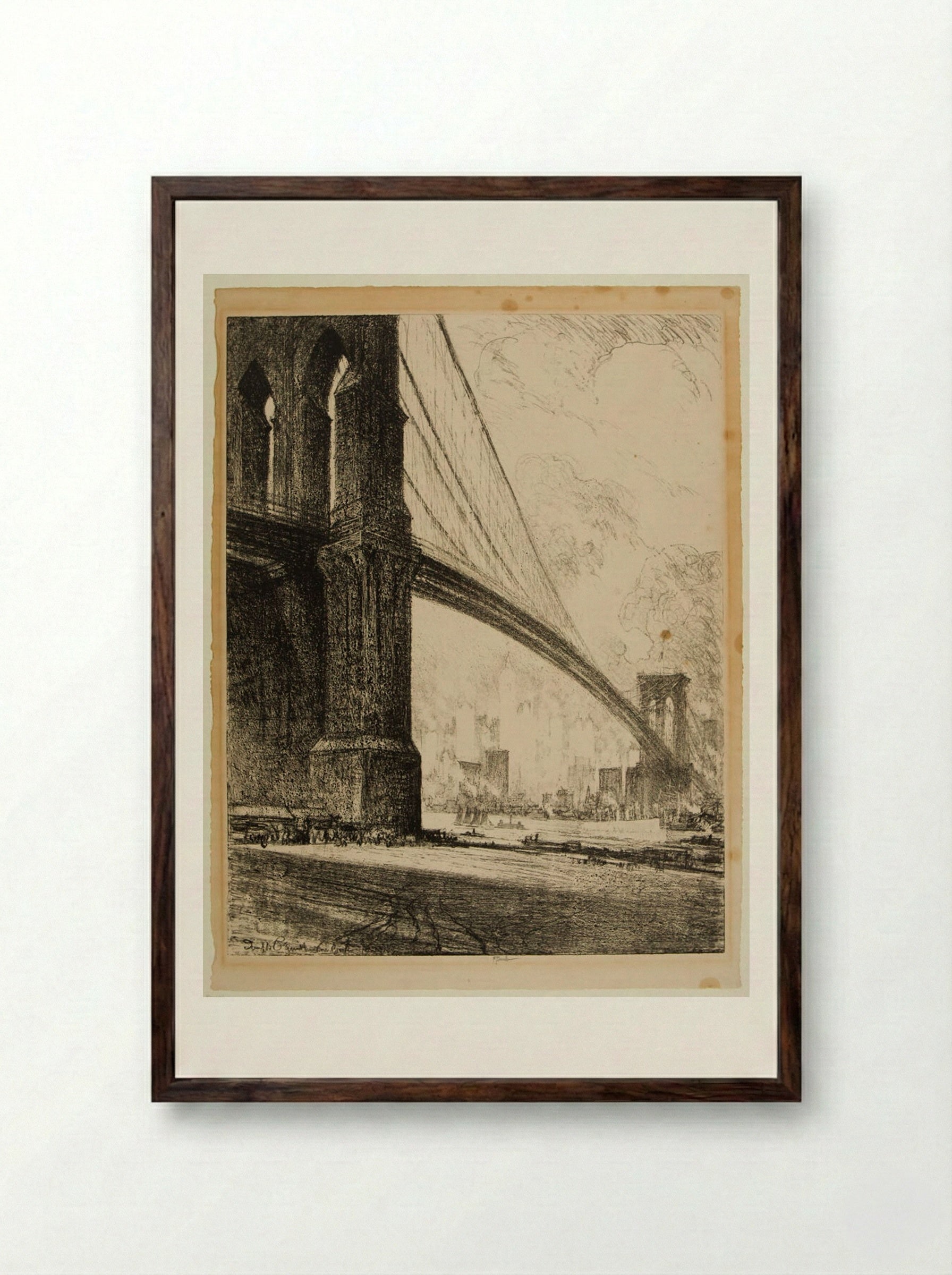 Brooklyn Bridge - Joseph Pennell - Framed Print Dark Wood