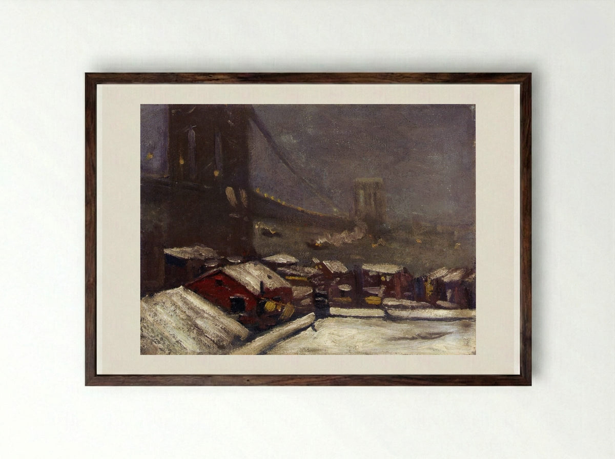 Brooklyn Bridge - George Luks - Framed Print Dark Wood