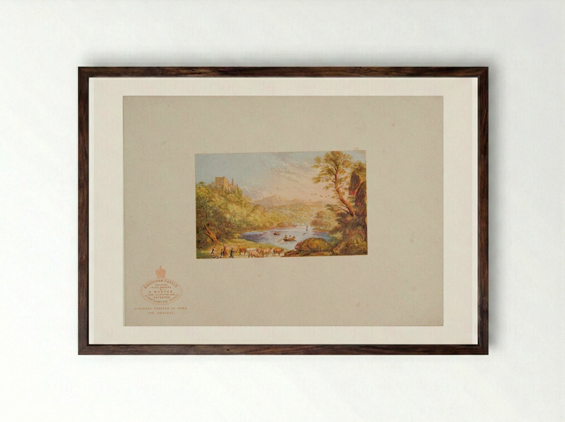 Brougham Castle - George Baxter - Framed Print Dark Wood